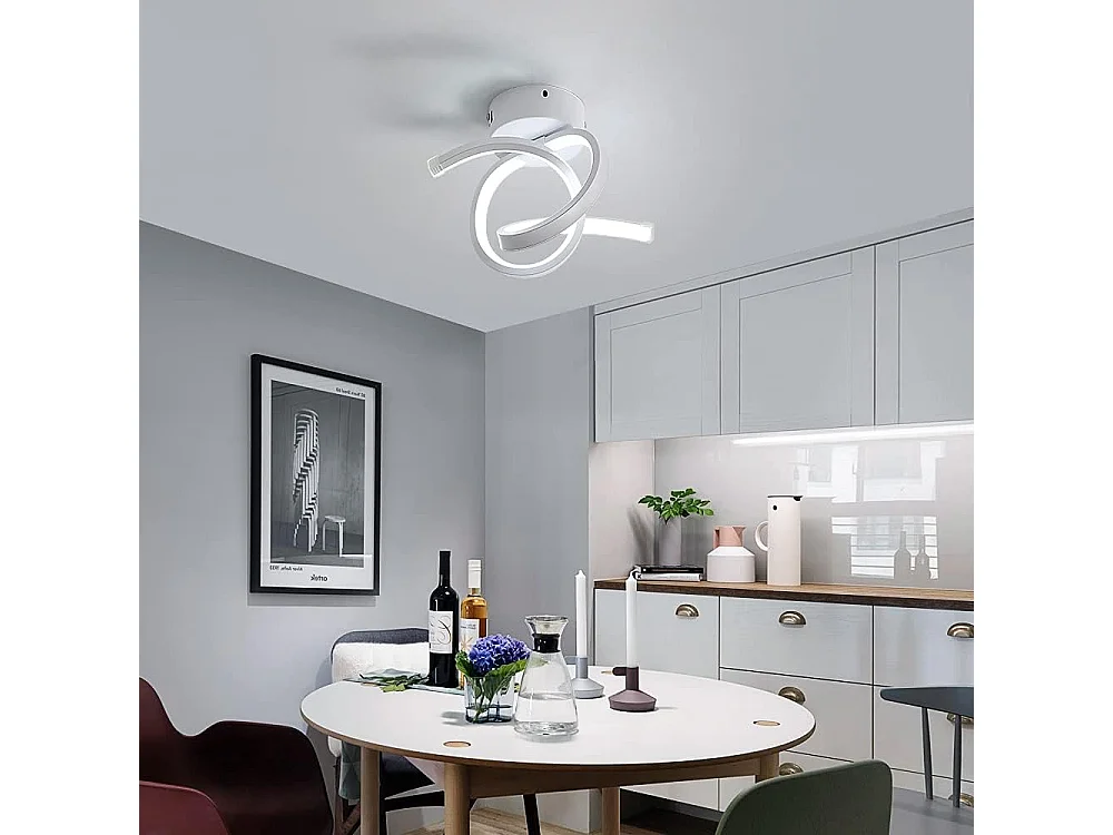 Plafonnier led moderne incurvé, blanc, 31*19cm, 18w, en acrylique, lumière blanc 6000k