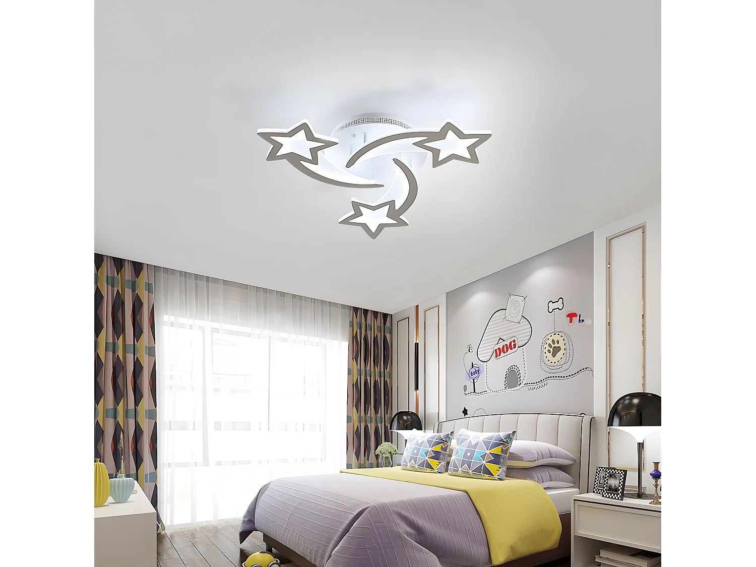 Plafonnier led moderne en forme star, blanc, 53*53*13cm, 30w, lumière blanche froide 6000k