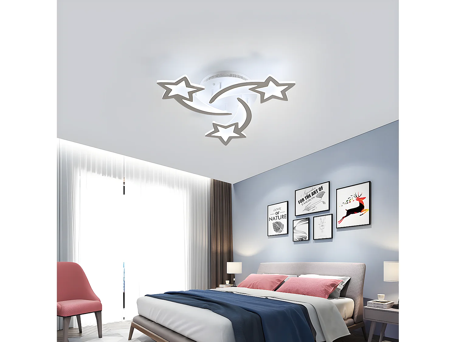 Plafonnier led moderne en forme star, blanc, 53*53*13cm, 30w, lumière blanche froide 6000k