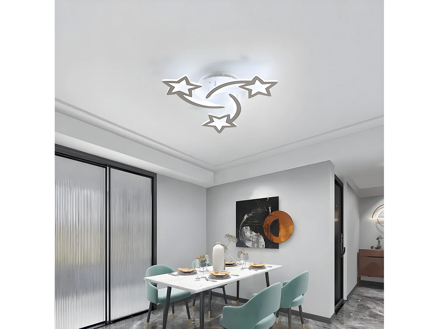 Plafonnier led moderne en forme star, blanc, 53*53*13cm, 30w, lumière blanche froide 6000k