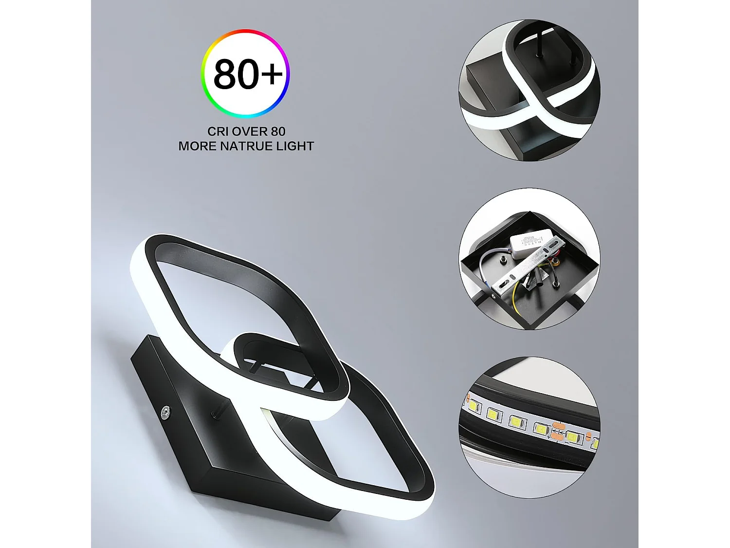 Plafonnier led moderne carré croisé, noir, 24*24*9.5cm, en acrylique, 22w 2550lm