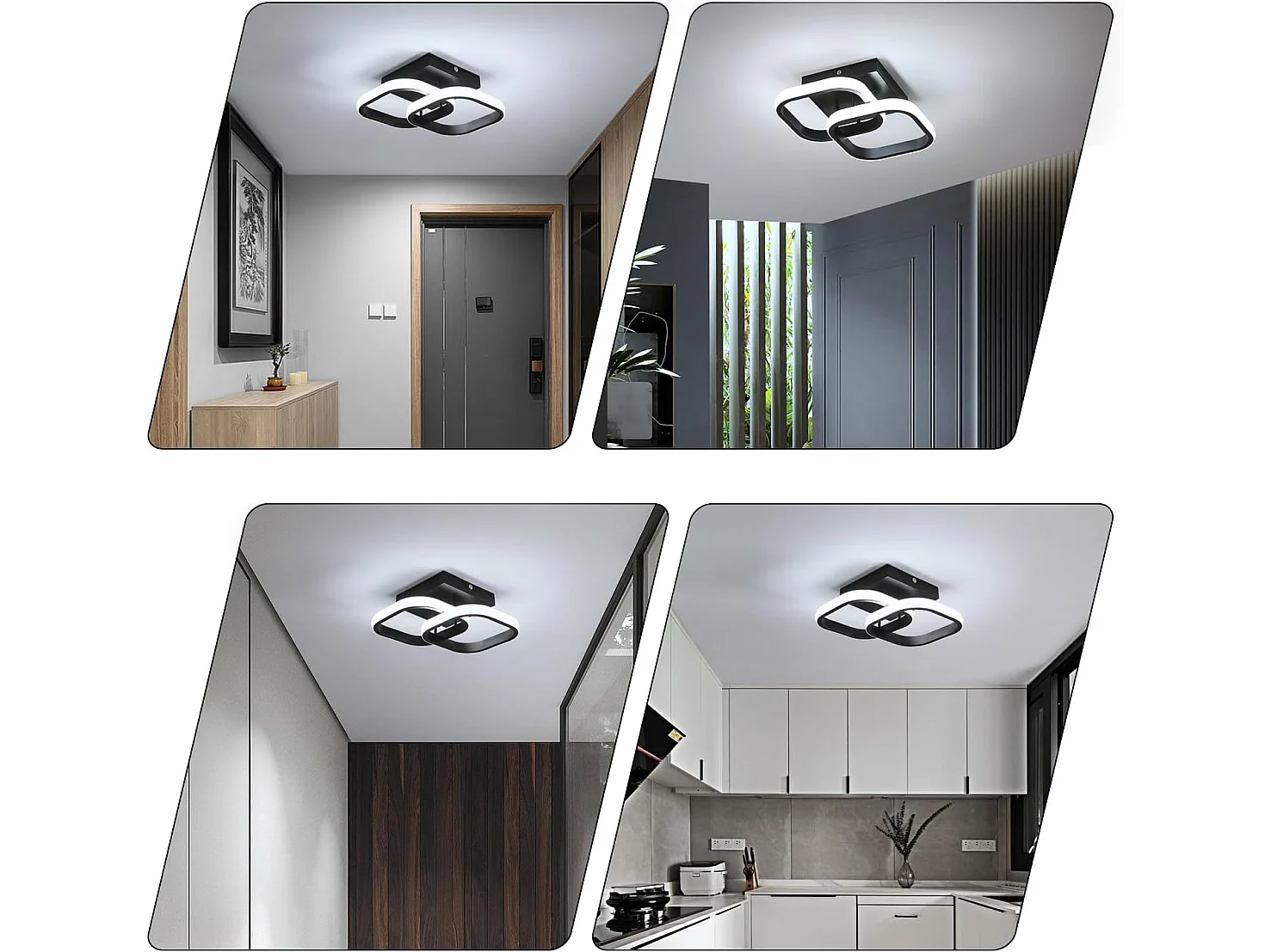 Plafonnier led moderne carré croisé, noir, 24*24*9.5cm, en acrylique, 22w 2550lm