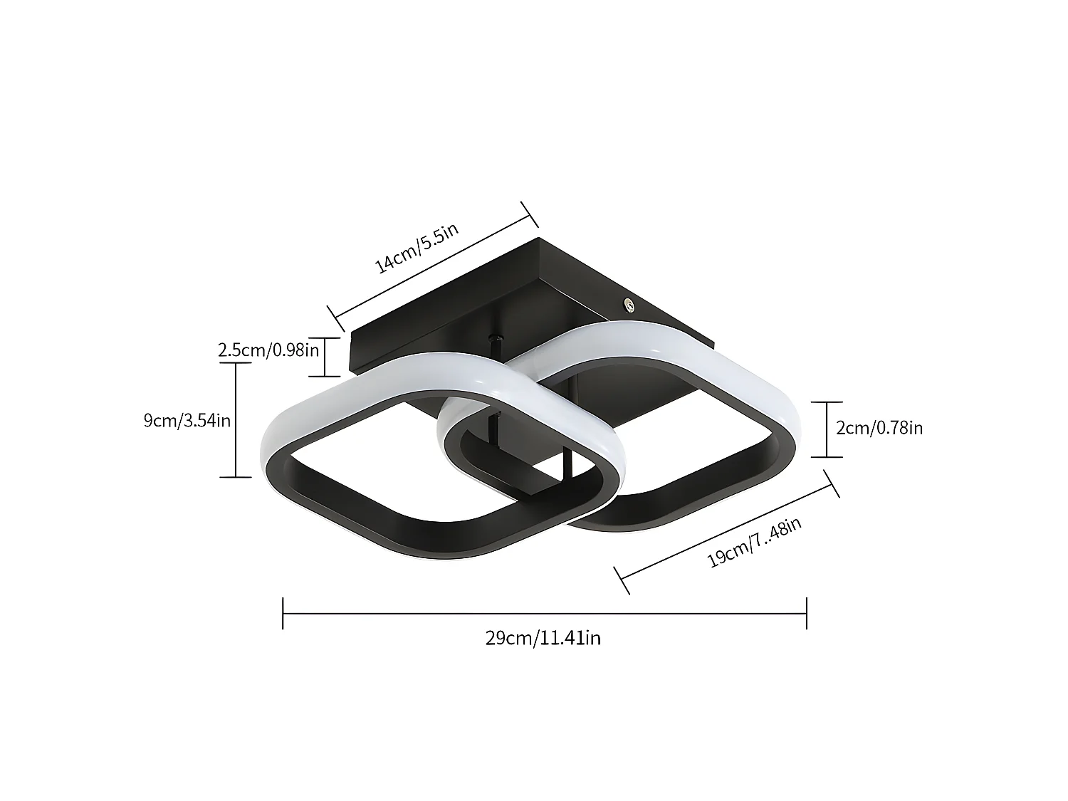 Plafonnier led moderne carré croisé, noir, 24*24*9.5cm, en acrylique, 22w 2550lm
