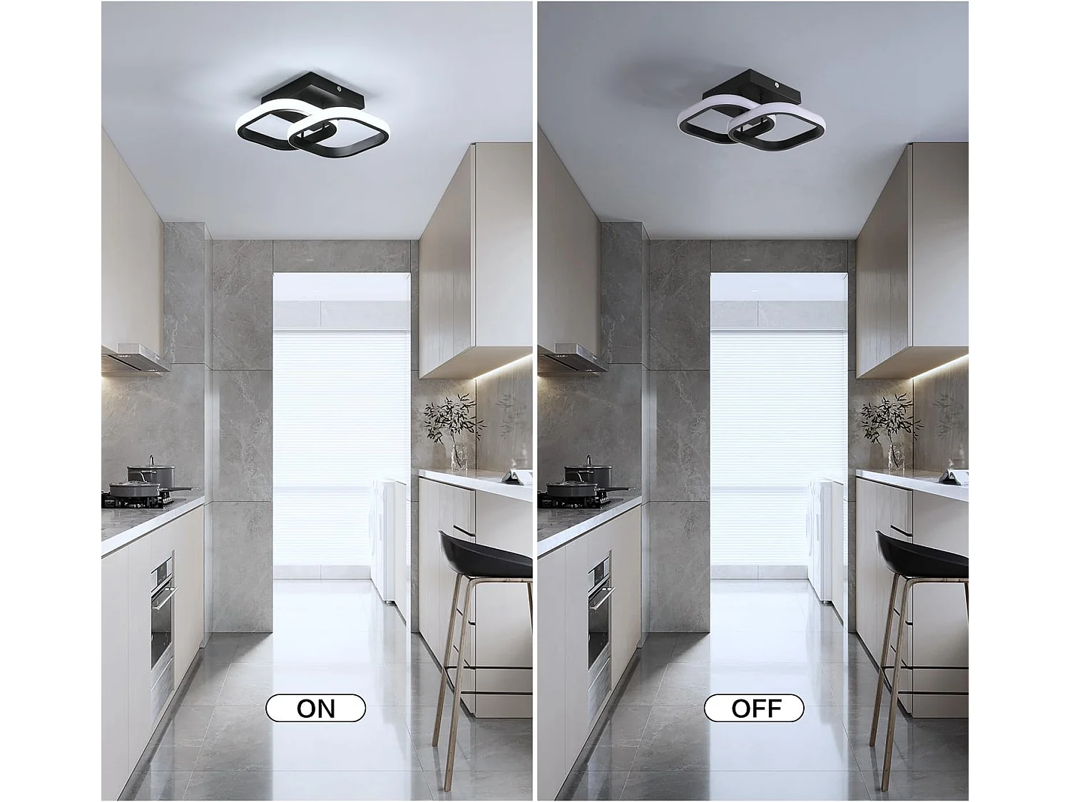 Plafonnier led moderne carré croisé, noir, 24*24*9.5cm, en acrylique, 22w 2550lm