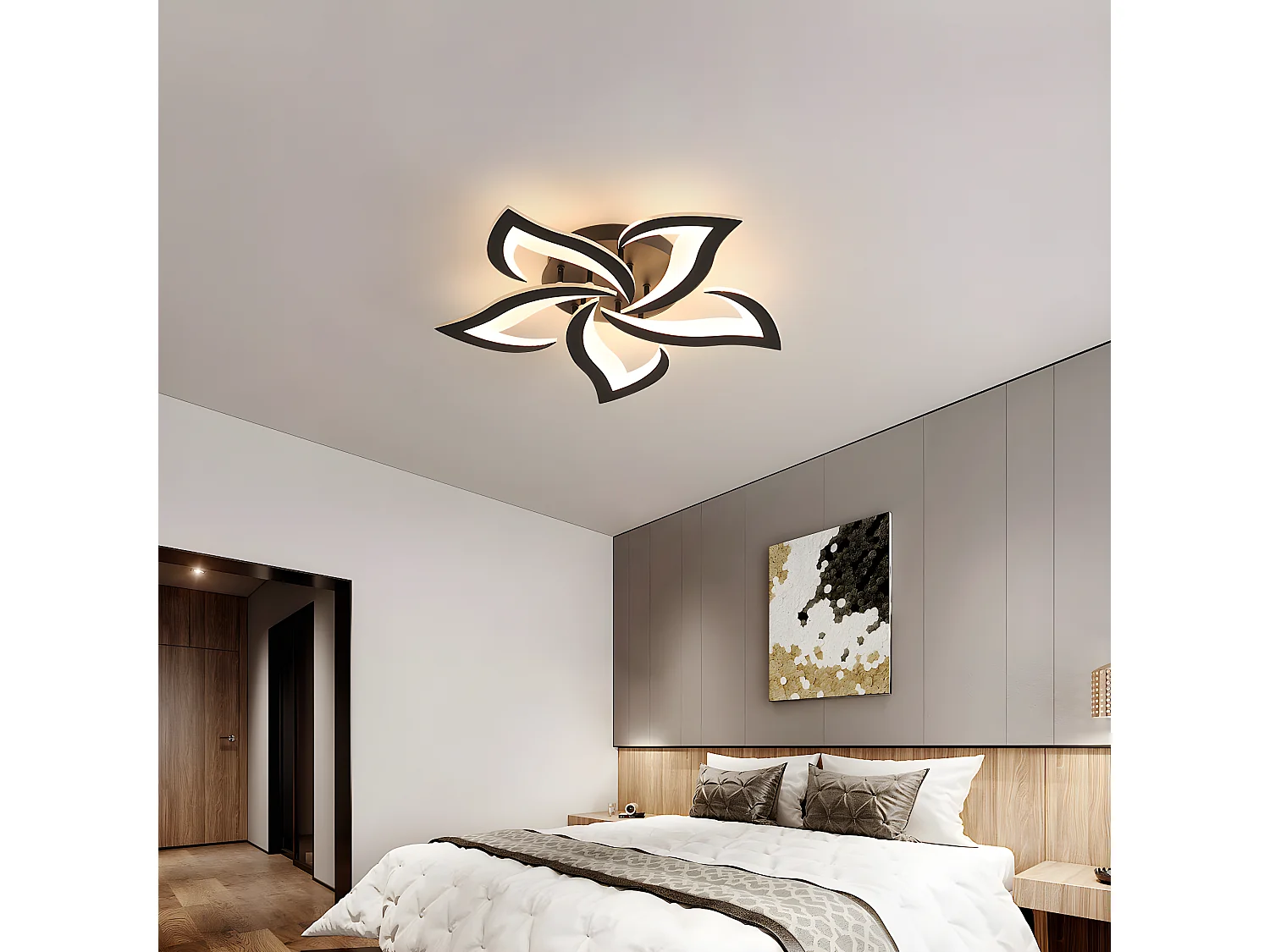 Plafonnier led moderne dimmable à 5 têtes - noir - 60*60*8cm - 41W- avec télécommande