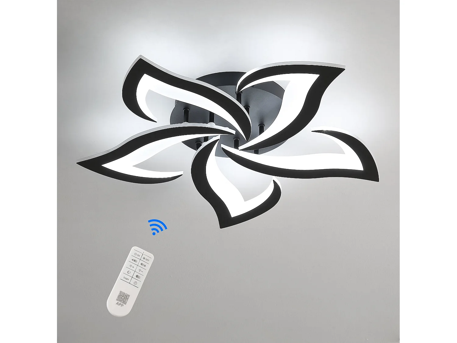 Plafonnier led moderne dimmable à 5 têtes - noir - 60*60*8cm - 41W- avec télécommande