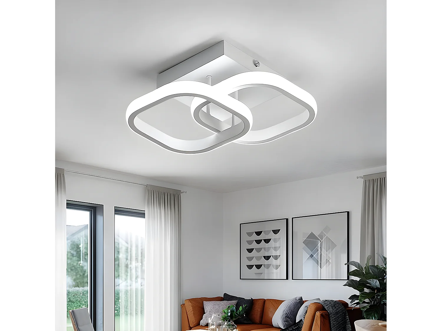 Plafonnier led 22w moderne carré, blanc, 24*24*9.5cm, en métal, blanc froid 6000k