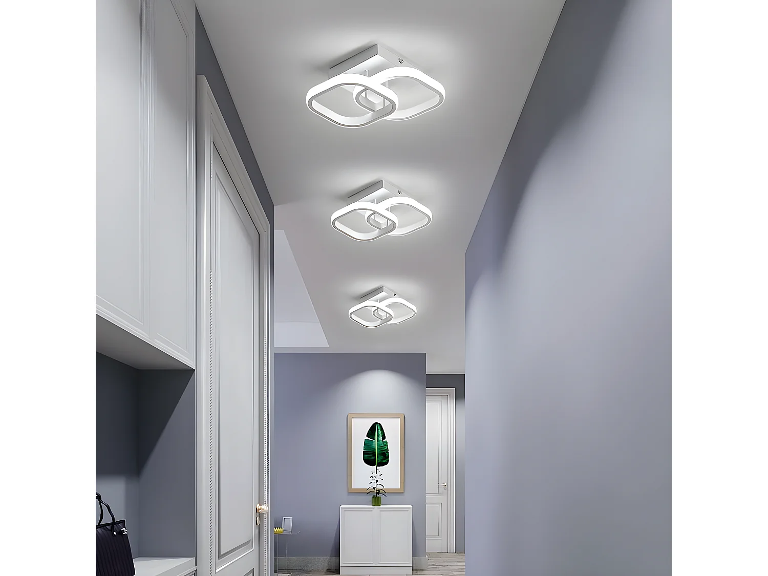 Plafonnier led 22w moderne carré, blanc, 24*24*9.5cm, en métal, blanc froid 6000k