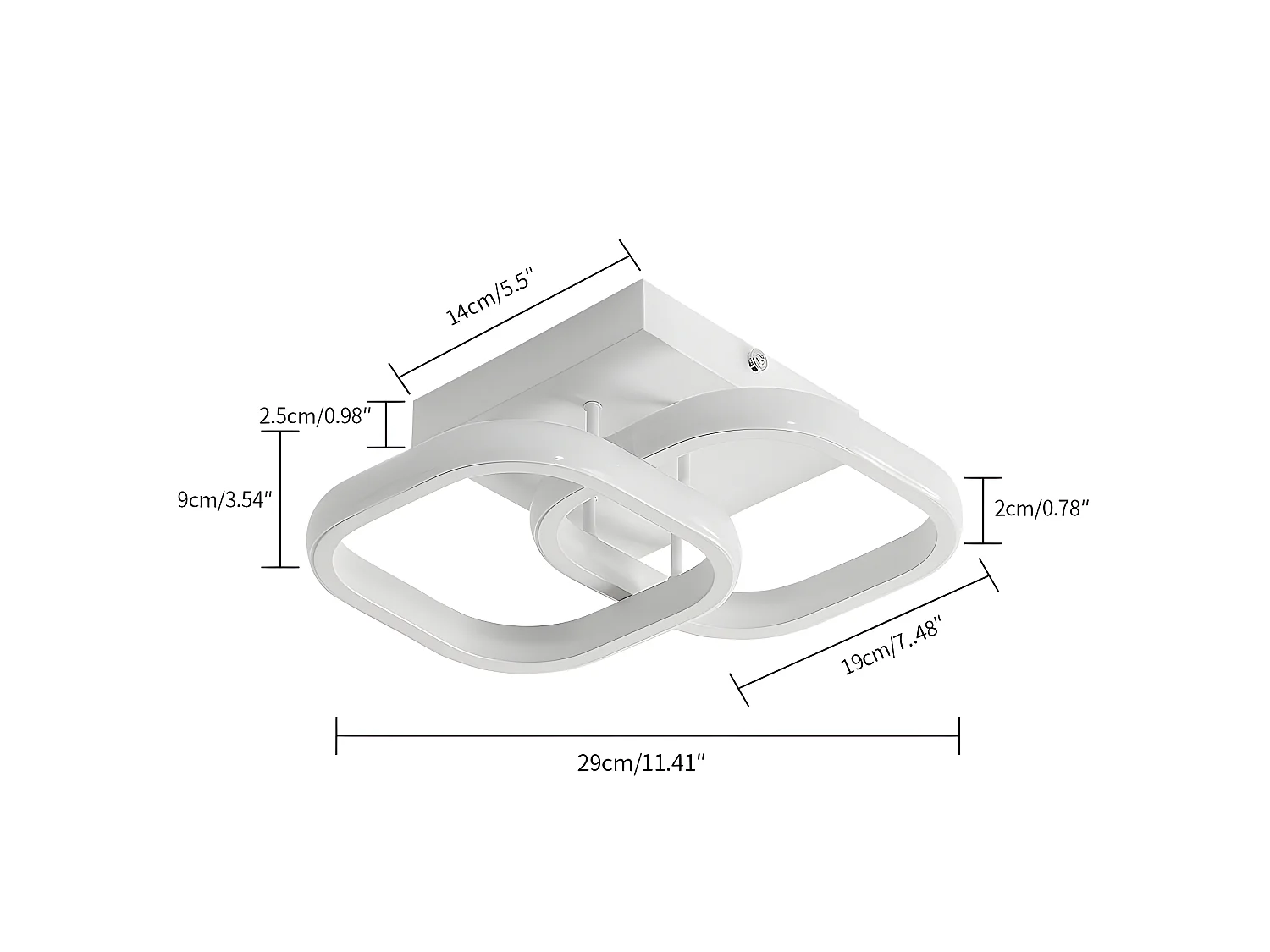 Plafonnier led 22w moderne carré, blanc, 24*24*9.5cm, en métal, blanc froid 6000k