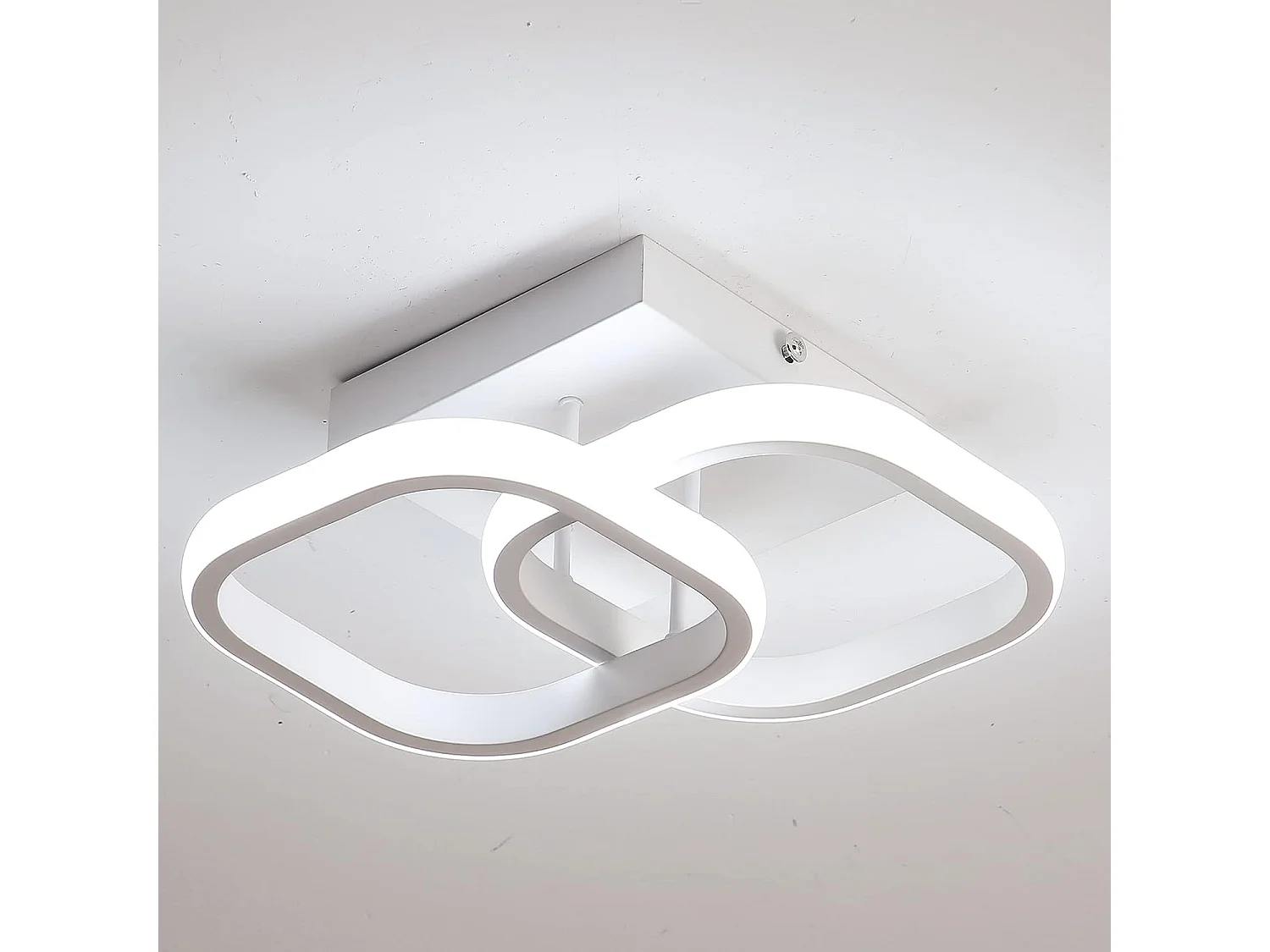 Plafonnier led 22w moderne carré, blanc, 24*24*9.5cm, en métal, blanc froid 6000k