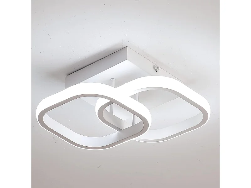 Plafonnier led 22w moderne carré, blanc, 24*24*9.5cm, en métal, blanc froid 6000k