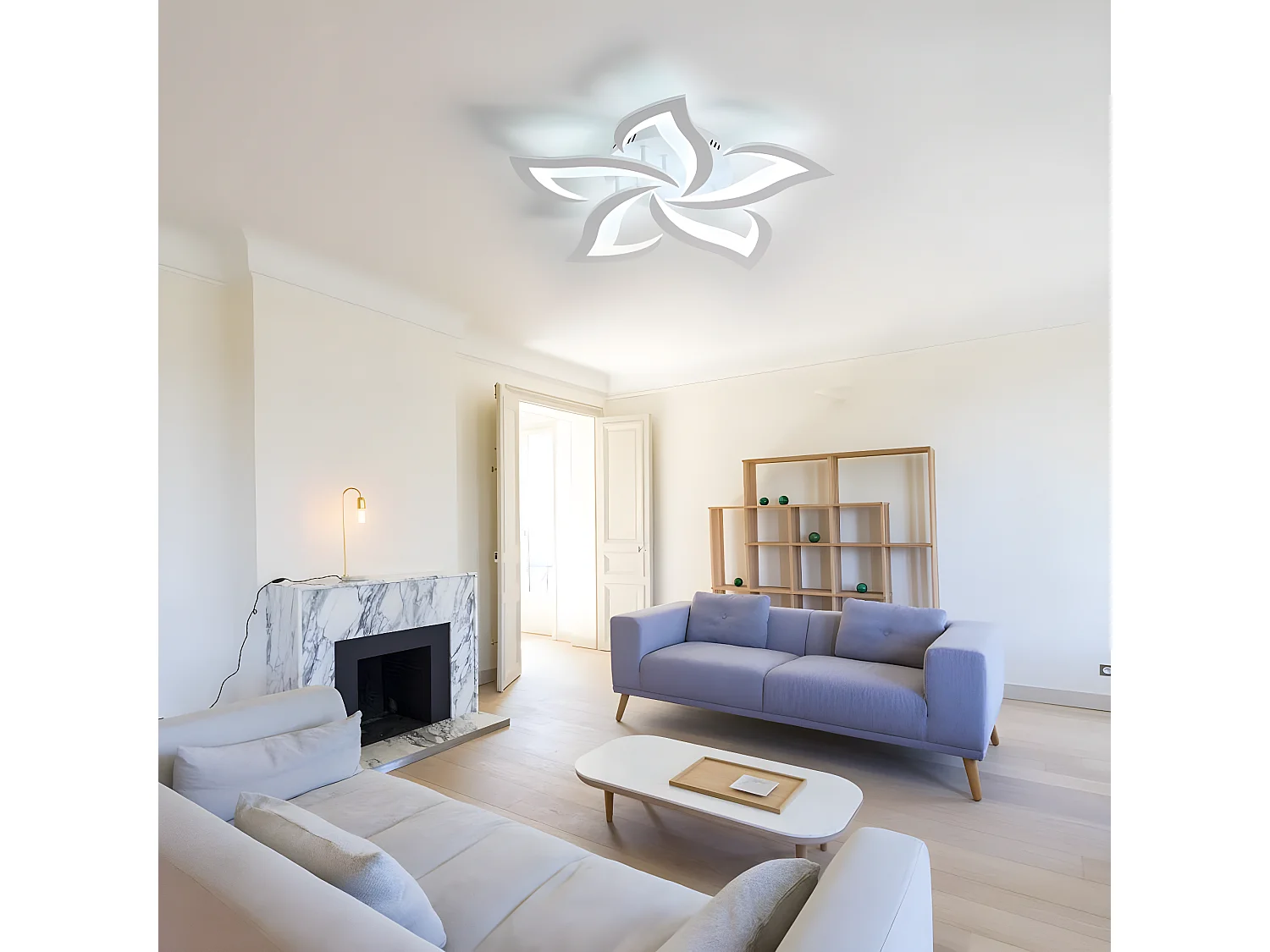 Plafonnier led moderne de pétale, blanc, 60*60*8cm, 60w 4500lm, en métal, pour chambre