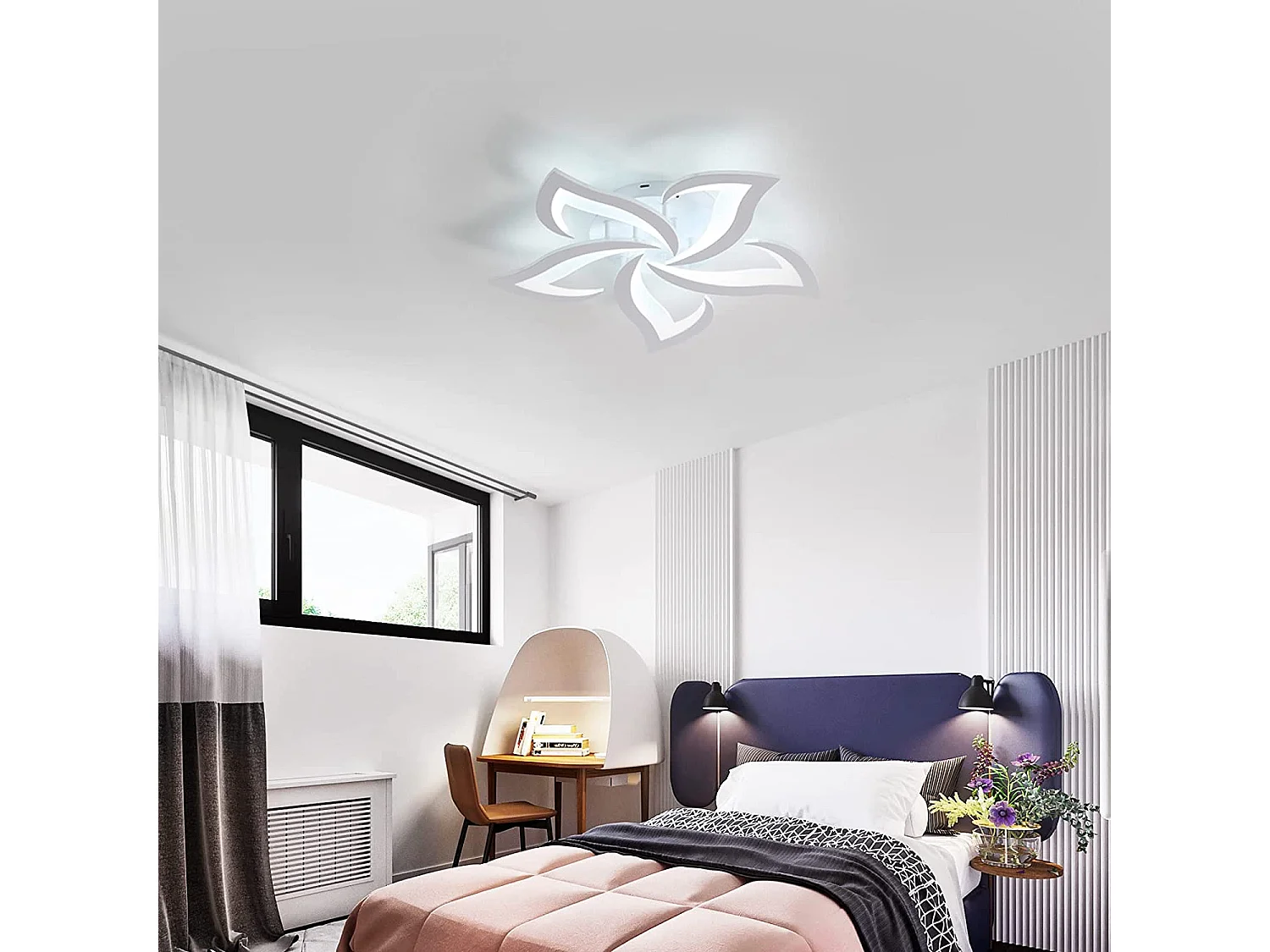 Plafonnier led moderne de pétale, blanc, 60*60*8cm, 60w 4500lm, en métal, pour chambre