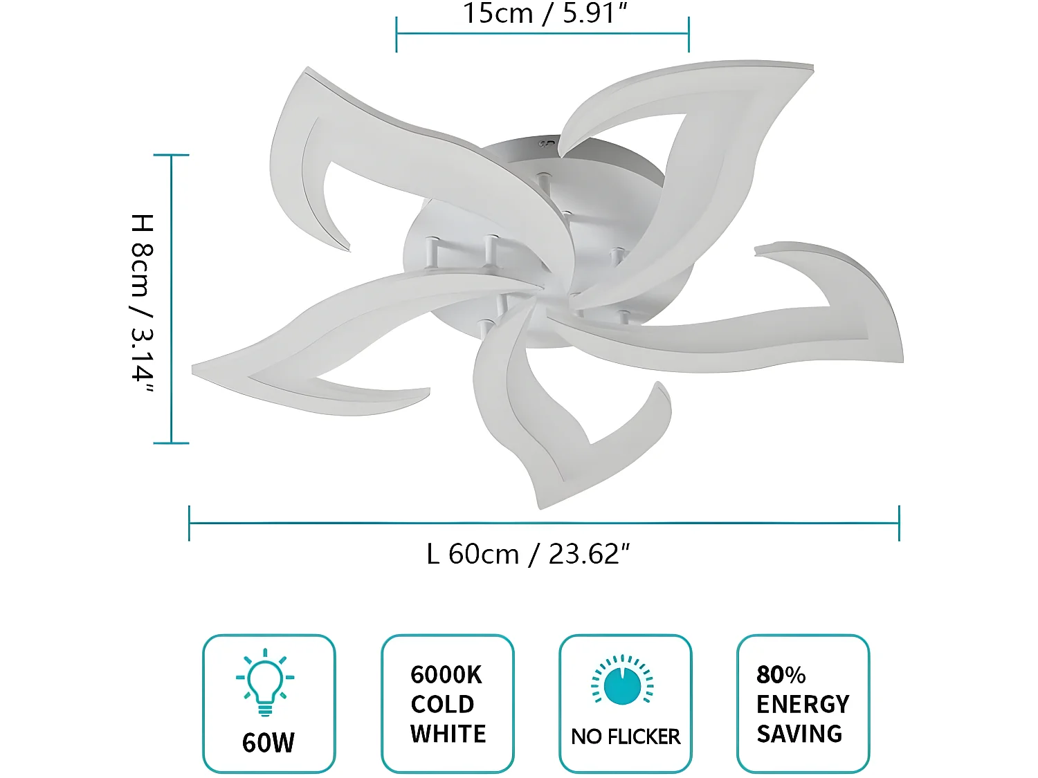 Plafonnier led moderne de pétale, blanc, 60*60*8cm, 60w 4500lm, en métal, pour chambre