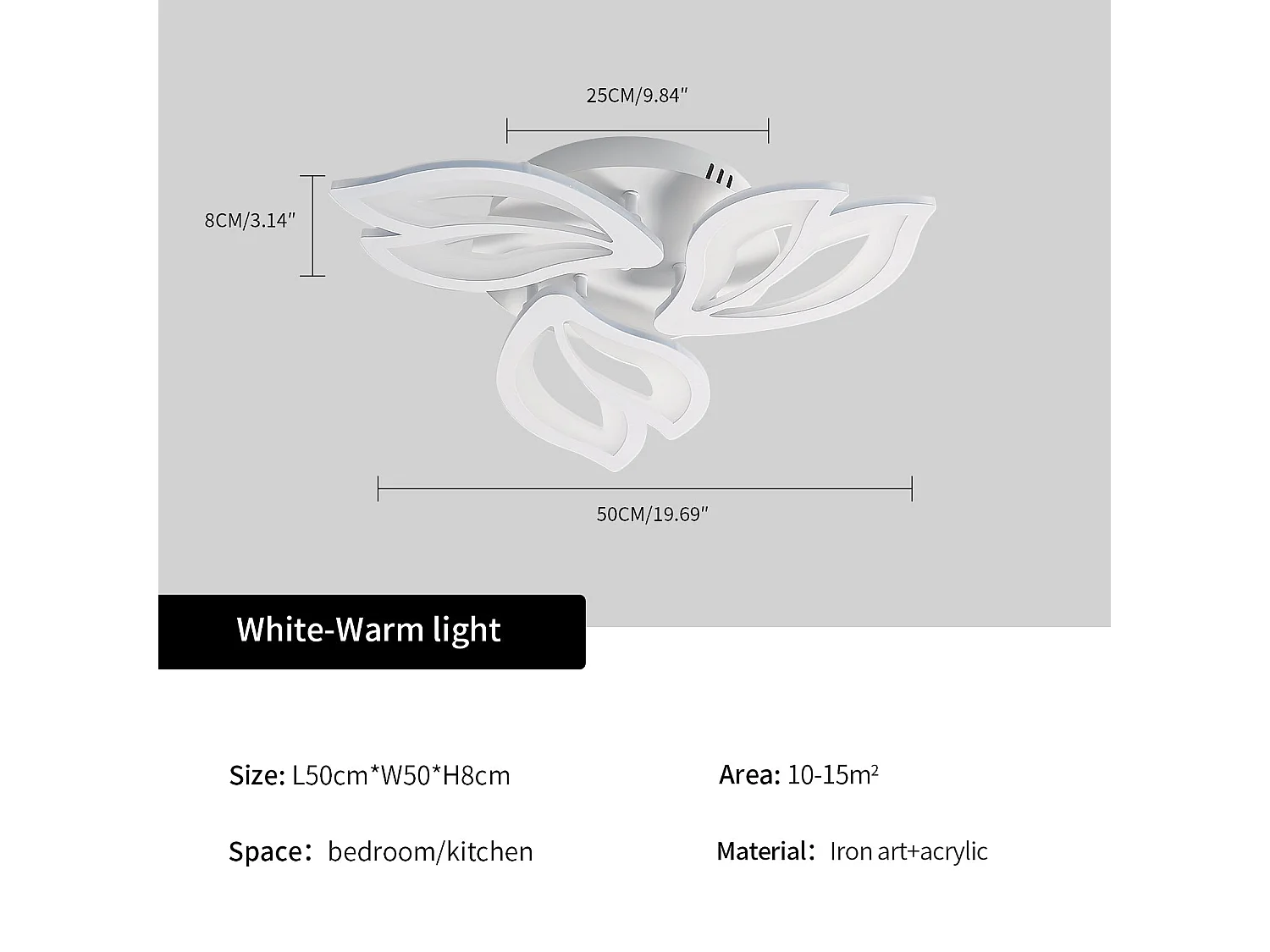 Moderne LED-Deckenleuchte, weiß, weiß, 50 x 50 x 8 cm, 45 W, 4500 lm, warmweiß 3000 K
