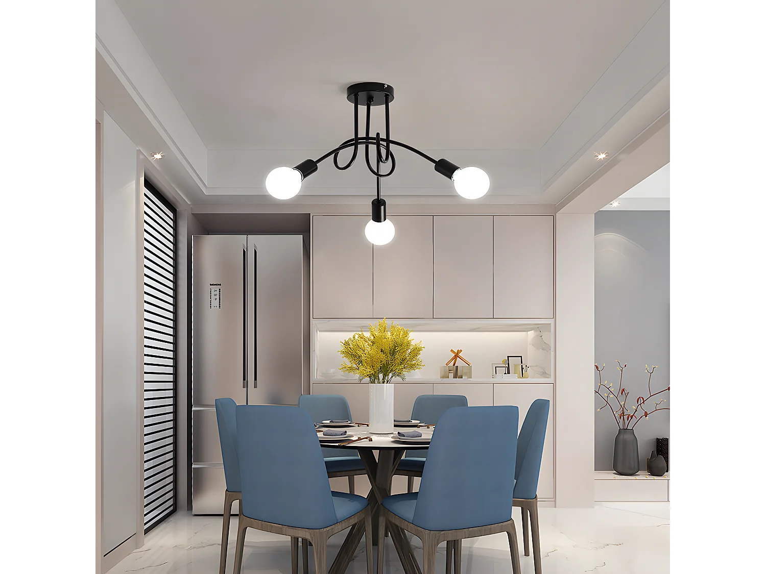 Plafonnier industriel vintage, noir, diamètre 55cm, en fer, 3-lumières, sans ampoule E27