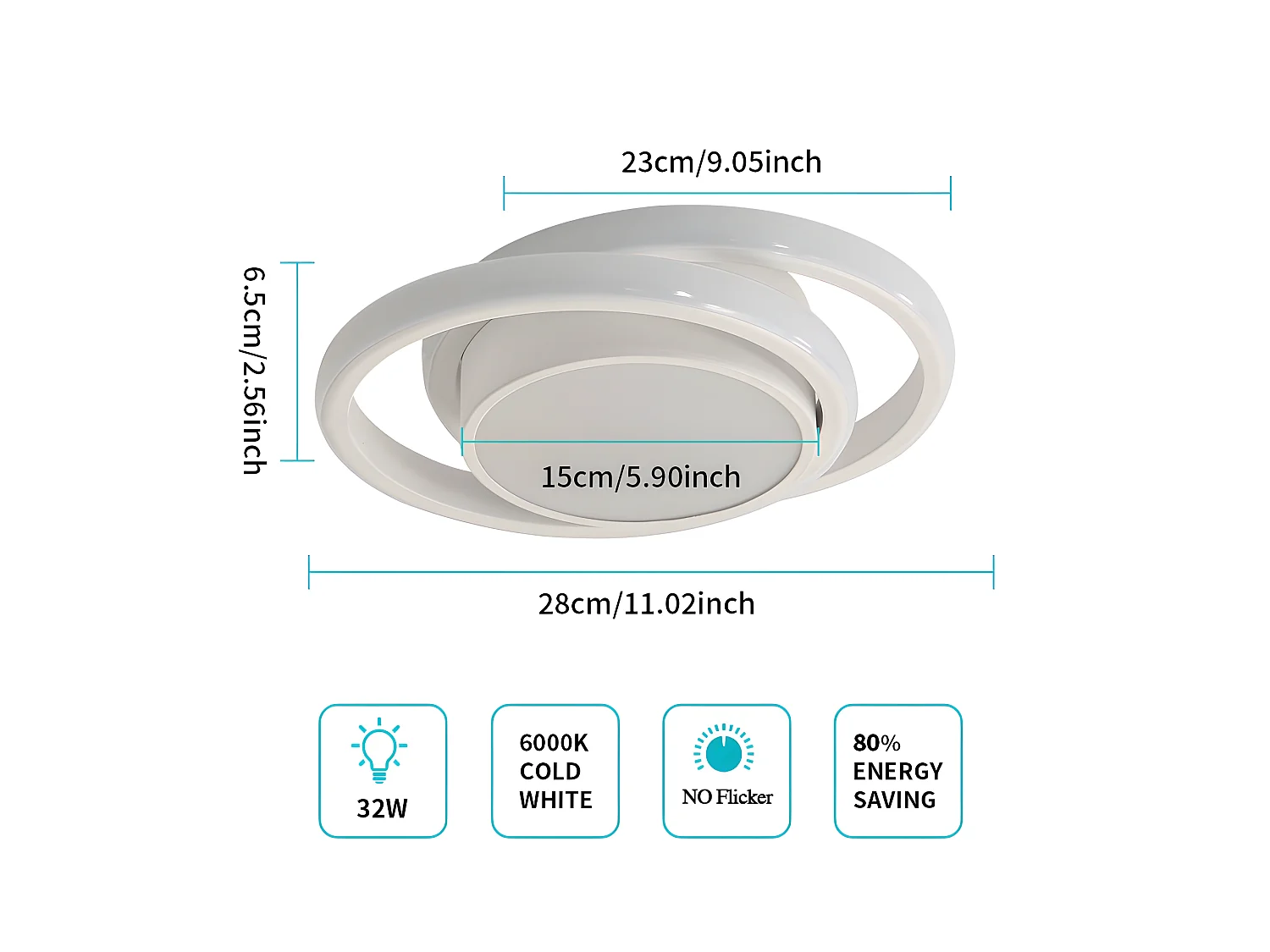 Plafonnier led rond - blanc - 27*22*6cm - en aluminium - 32w 2500lm - lumière blanc froid