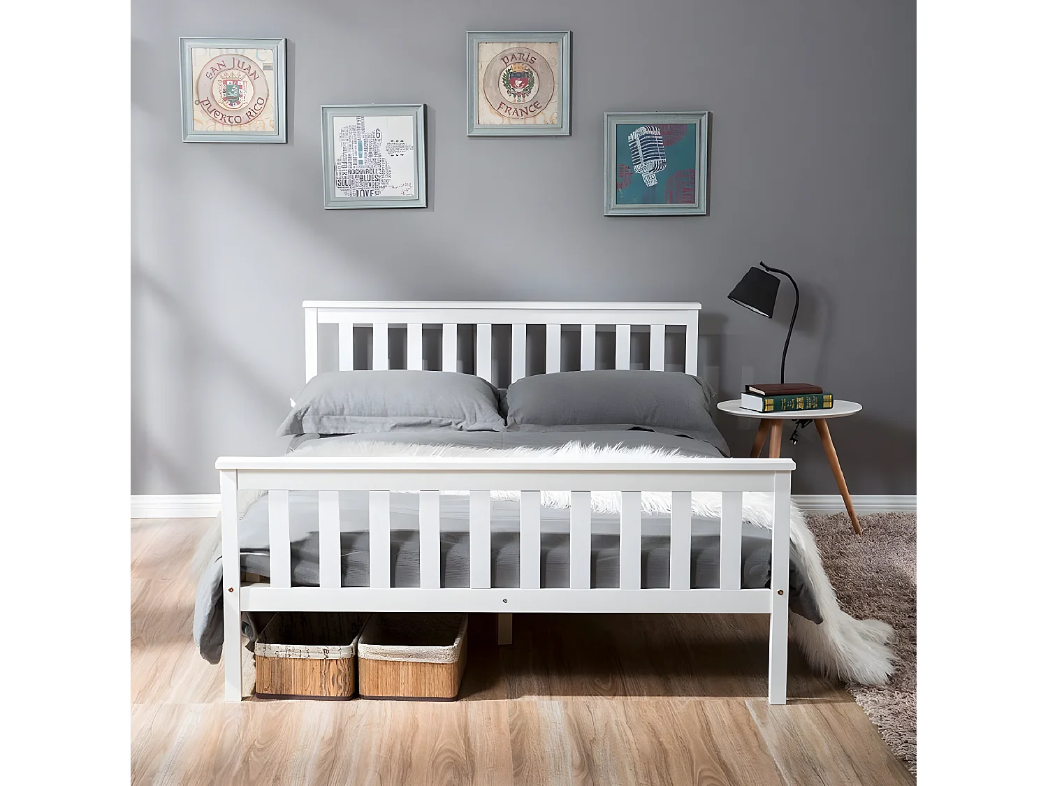 Lit adulte Lit double Lit en bois - 140 x 200 cm - blanc - Sweiko