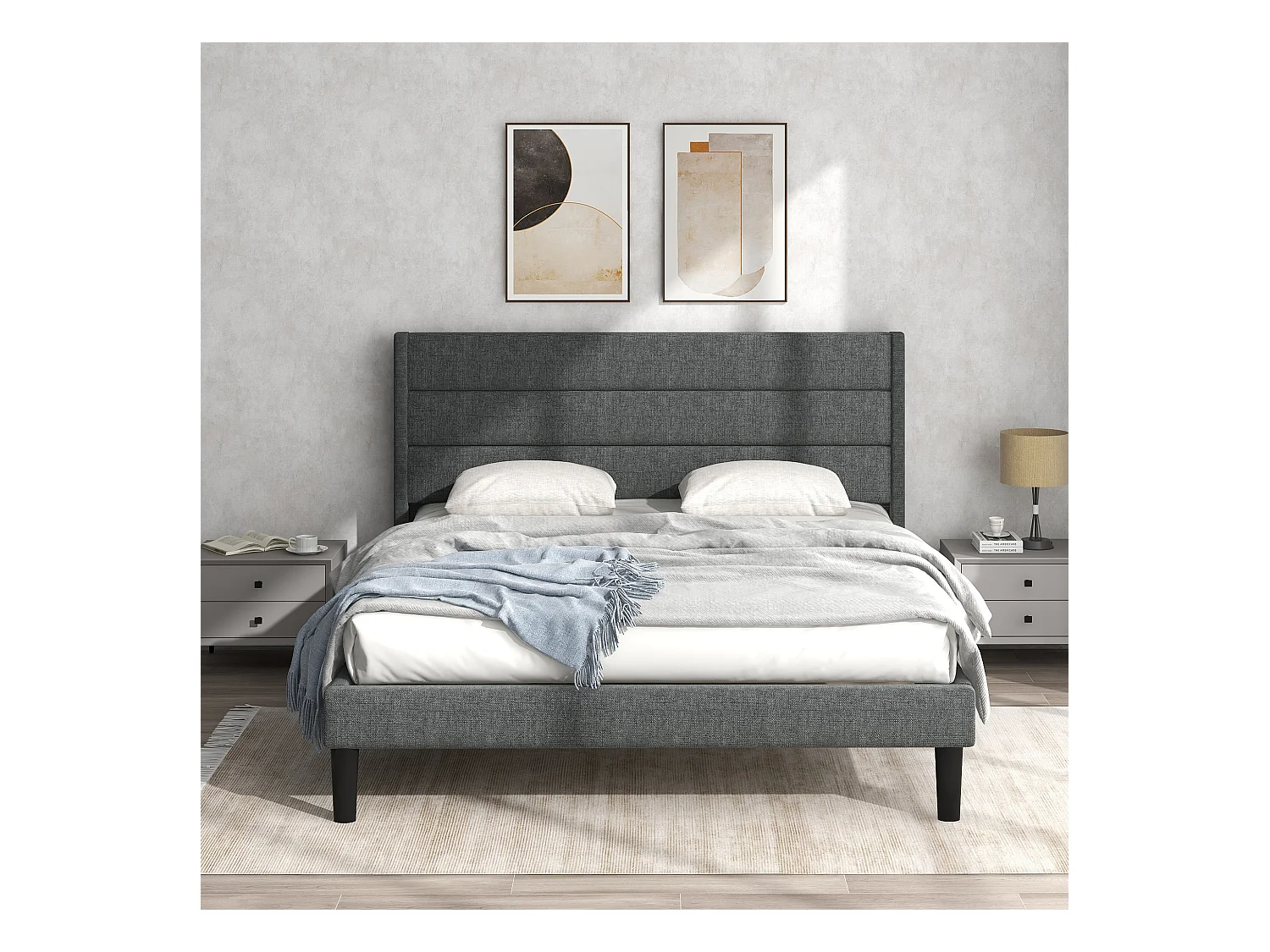 Lit adulte Lit rembourré cadre de lit - Gris - 140 x 200 cm - Sweiko