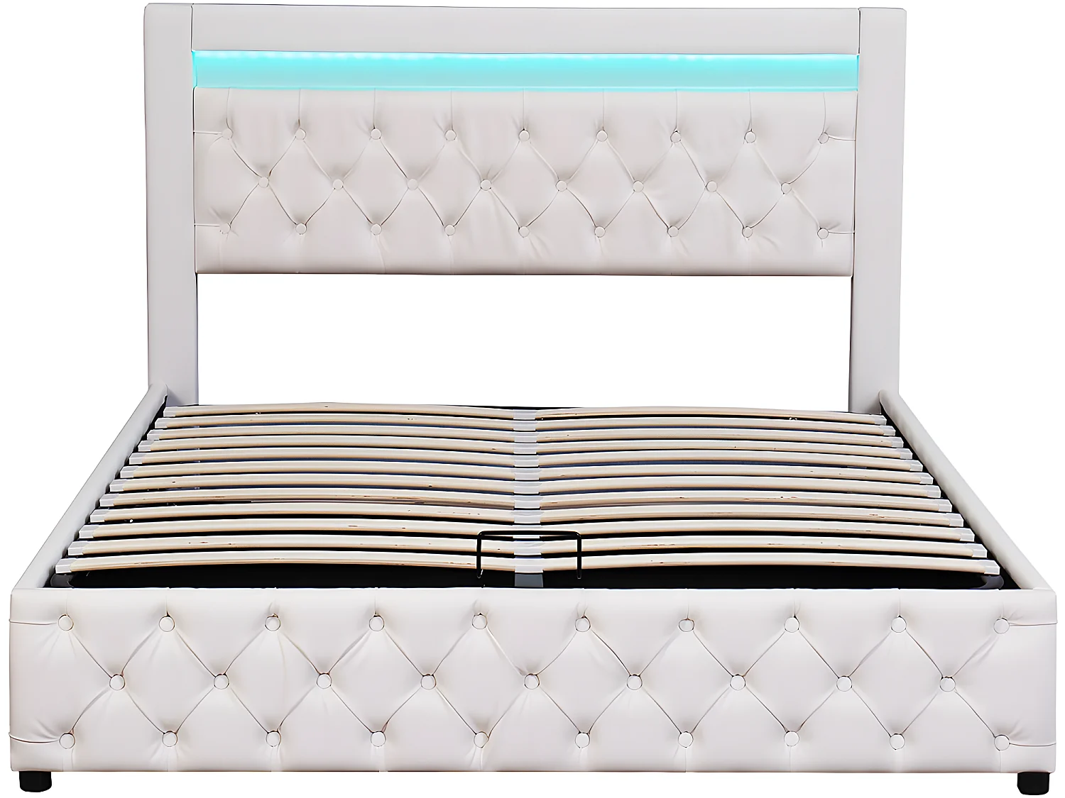 Lit coffre Lit rembourré Lit 140 x 200 cm - avec éclairage LED, avec rangement - blanc - Sweiko