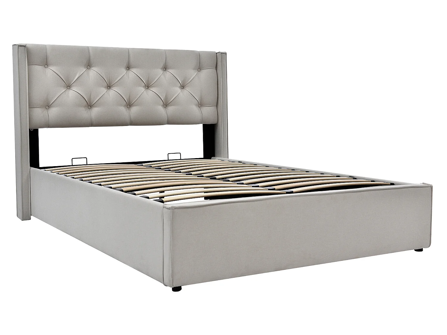 Lit coffre - Gris - 140x200 cm en tissu capitonné - Sweiko