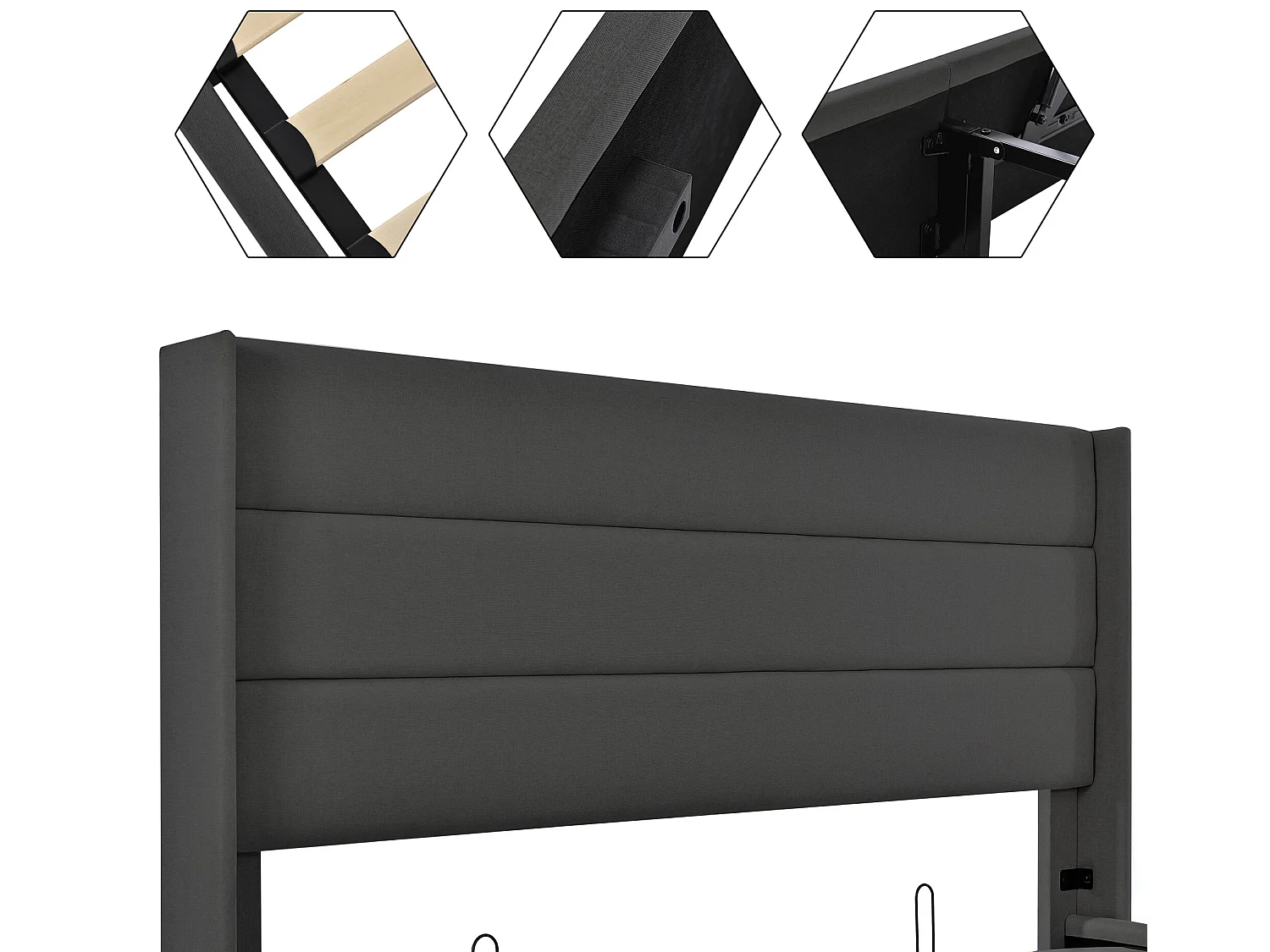 Lit coffre Lit de rangement - 140x200 cm - Gris - Sweiko