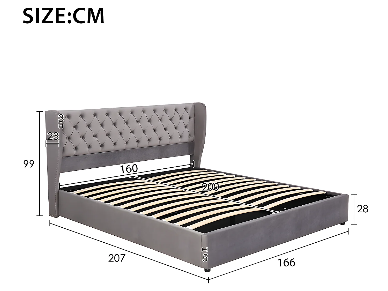 Lit coffre - 160x200cm - espace de rangement Lit adulte Gris - Sweiko
