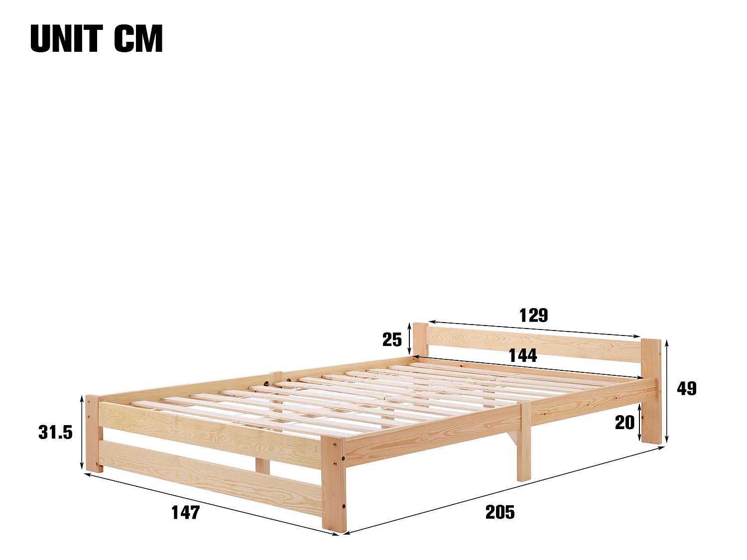 Lit adulte - avec tête de lit et sommier à lattes , Naturel 200x140 cm - Sweiko