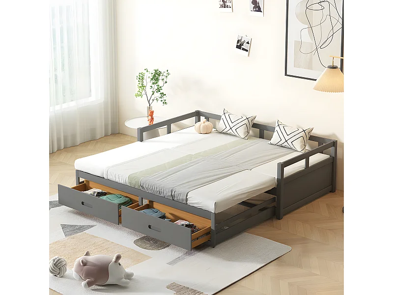 Lit adulte Canapé -lit convertible 90/180x200 cm avec tiroirs -gris - Sweiko