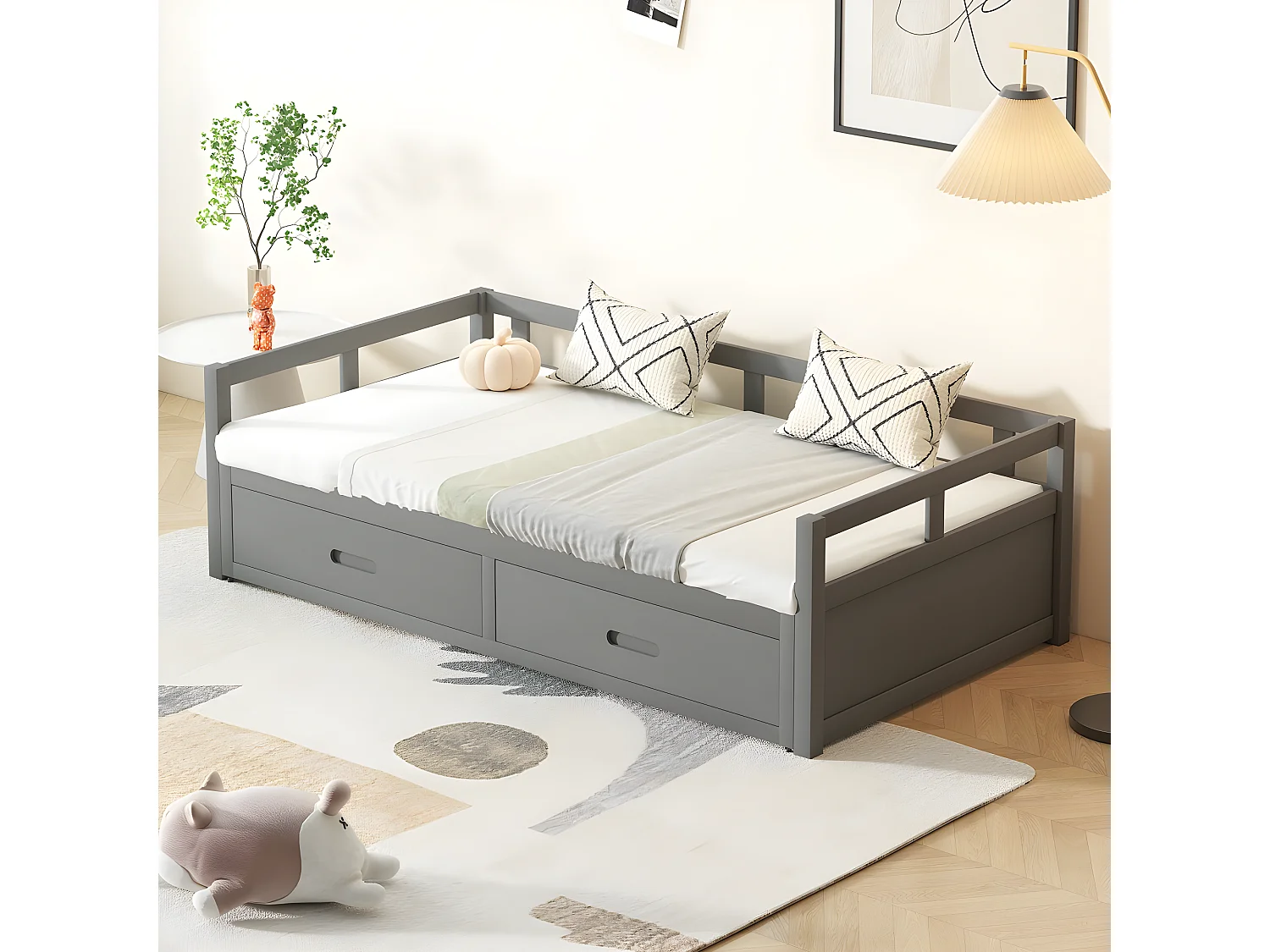 Lit adulte Canapé -lit convertible 90/180x200 cm avec tiroirs -gris - Sweiko