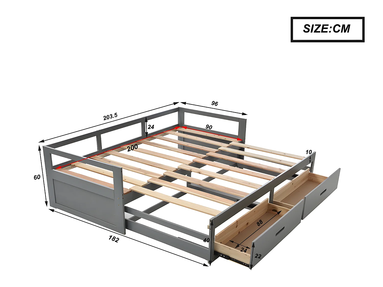 Lit adulte Canapé -lit convertible 90/180x200 cm avec tiroirs -gris - Sweiko
