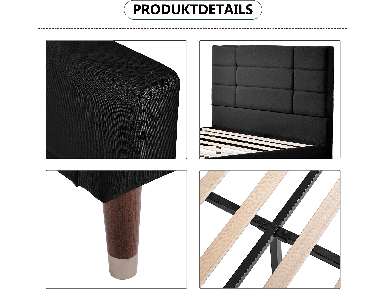 Lit adulte Canapé lit adulte junior - 140x200cm - noir (avec matelas) - Sweiko