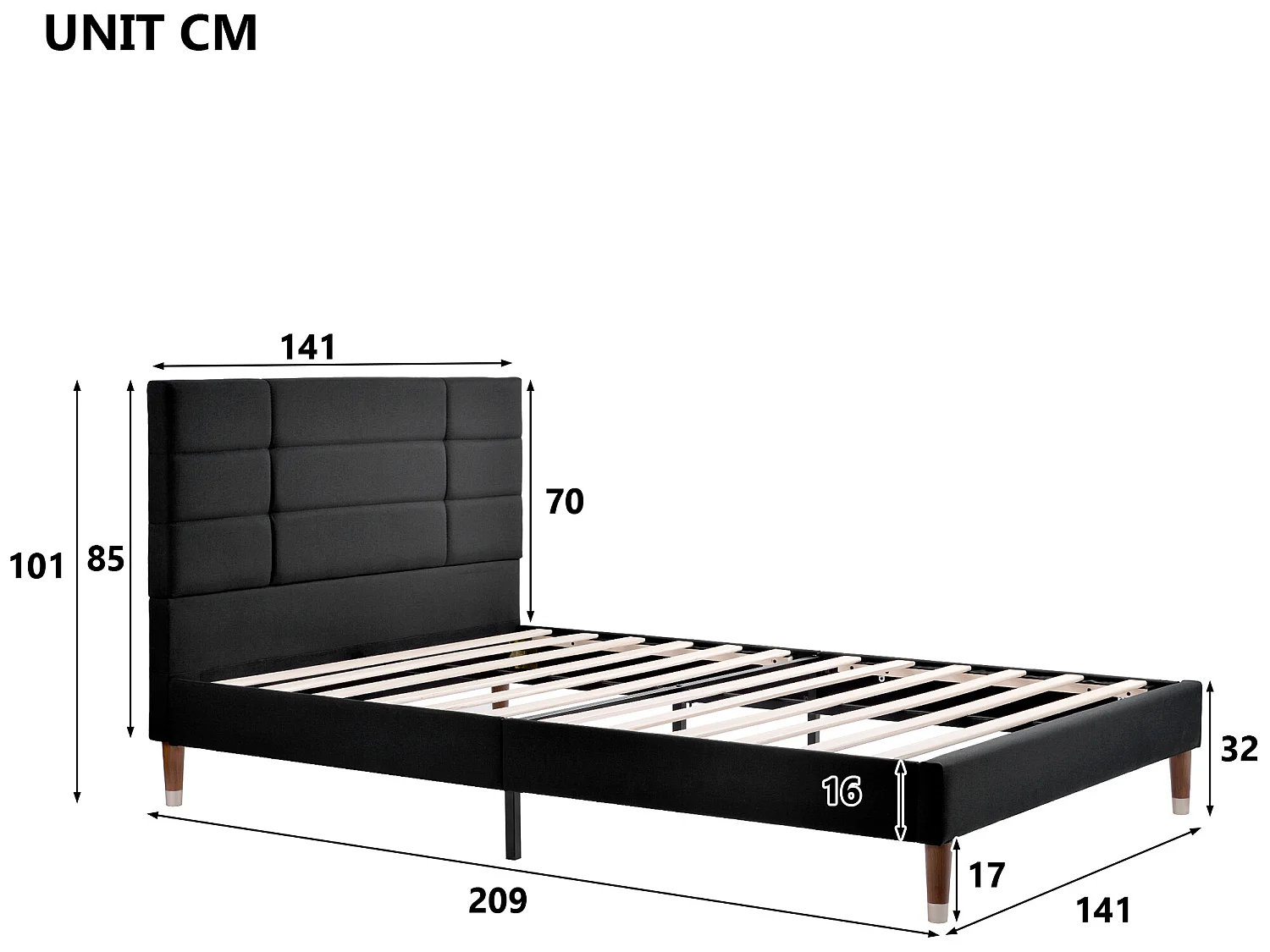Lit adulte Canapé lit adulte junior - 140x200cm - noir (avec matelas) - Sweiko