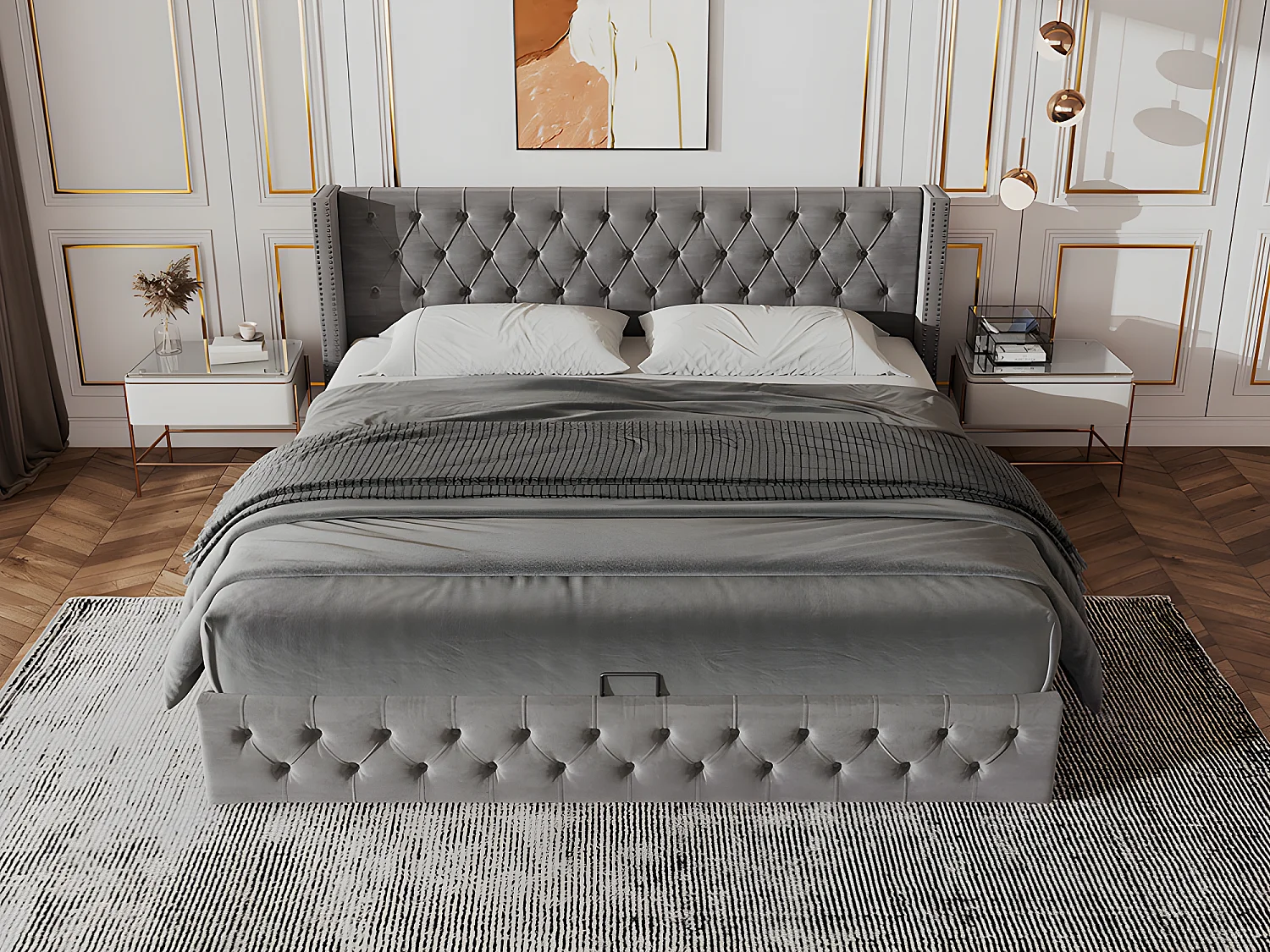 Lit coffre lit double Lit 140x190 cm - gris - Sweiko