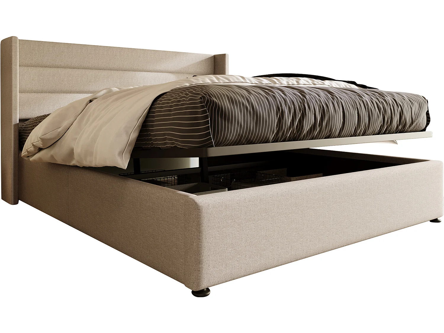 Lit coffre Lit de rangement - 140x200cm - beige - Sweiko