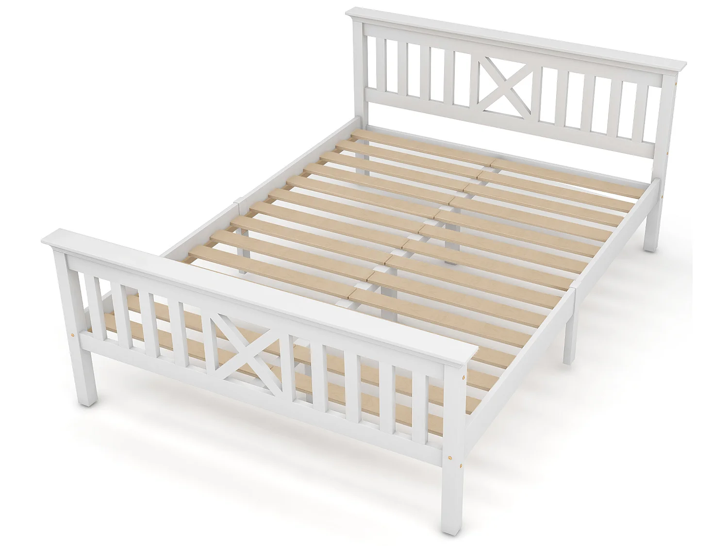 Lit adulte - avec sommier à lattes - Lit double 140 x 200 cm Blanc - Sweiko