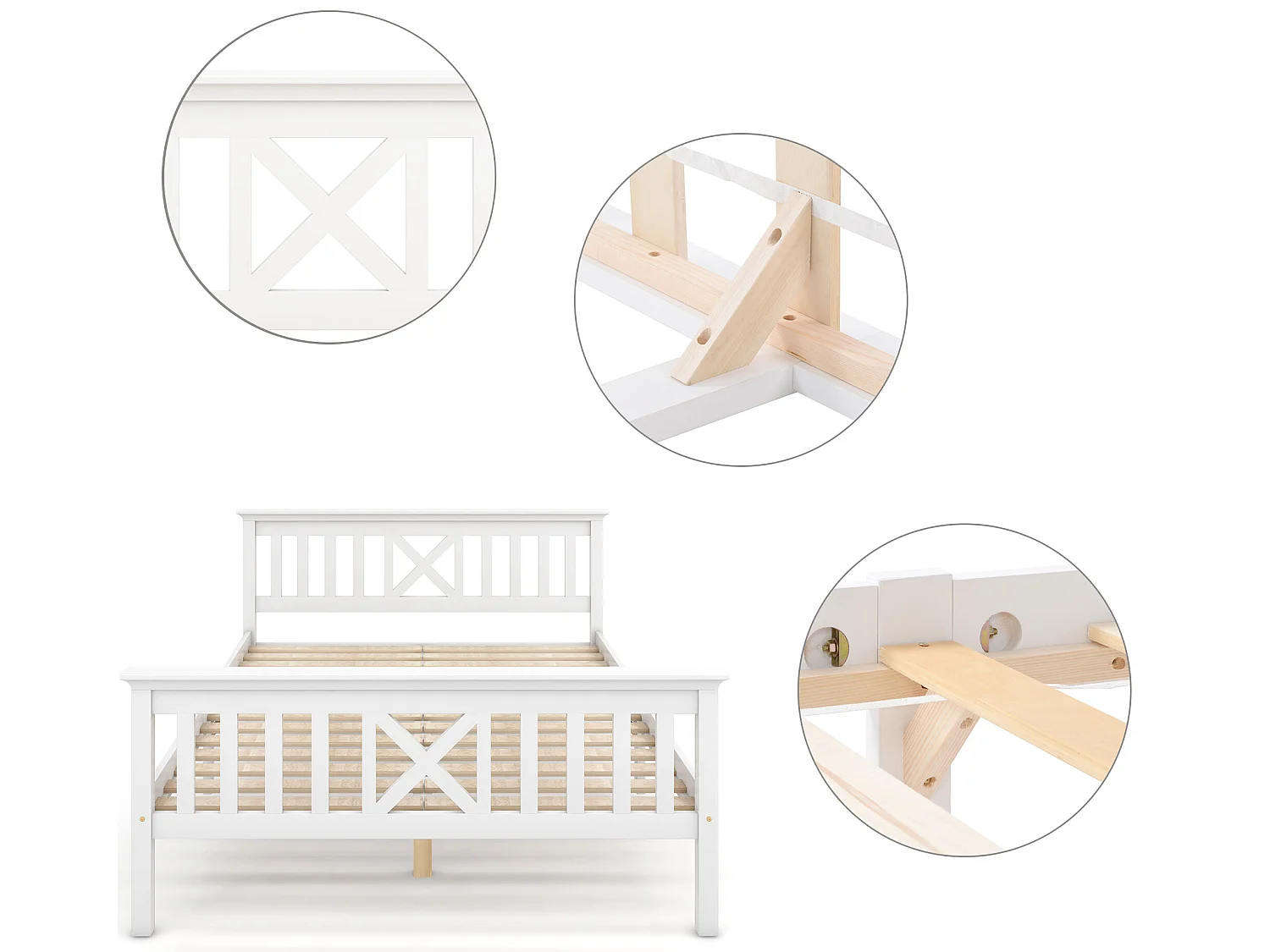 Lit adulte - avec sommier à lattes - Lit double 140 x 200 cm Blanc - Sweiko