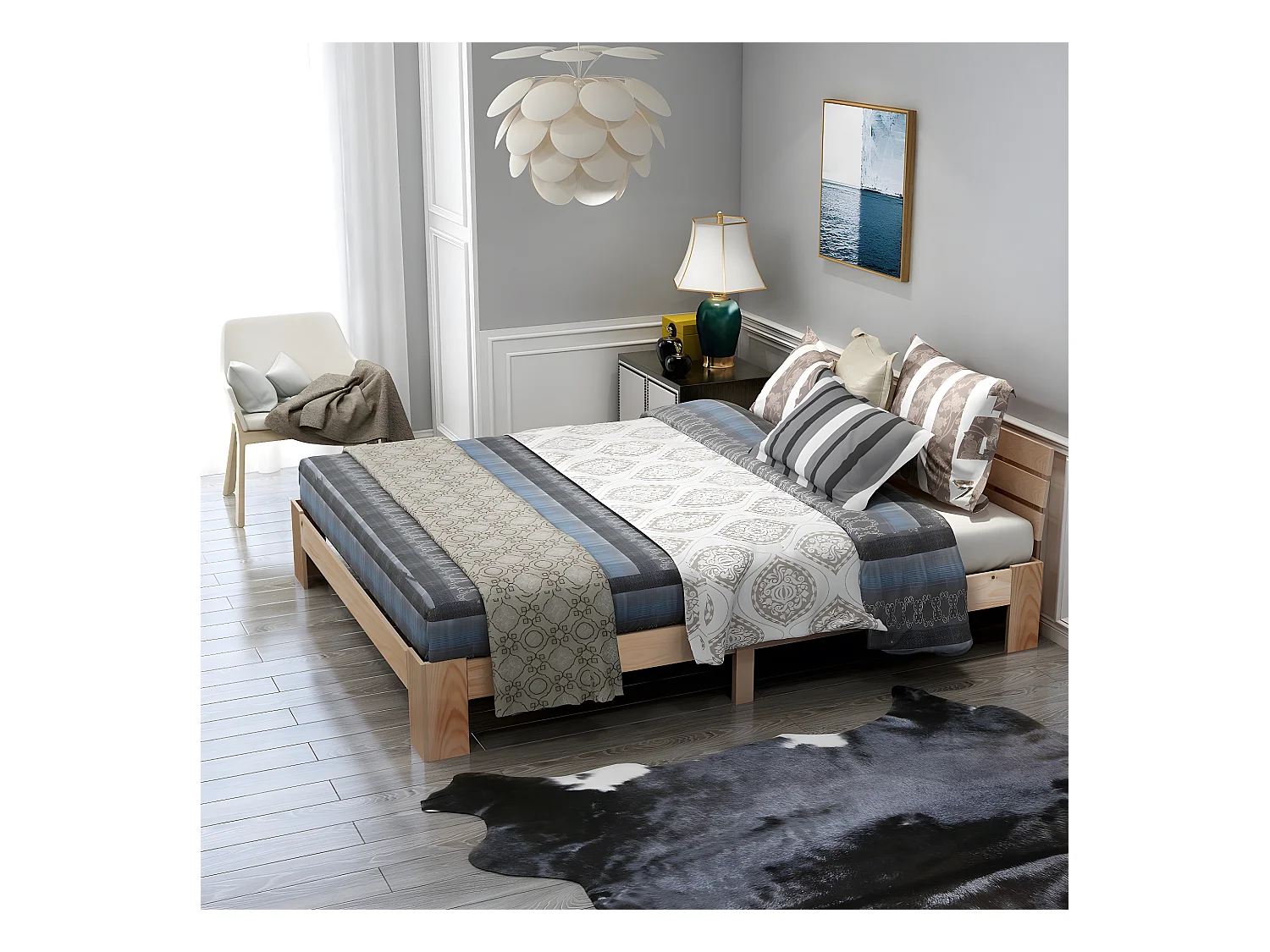 Lit adulte Lit en bois Lit double - 200 x 140 cm - Bois massif Naturel - Sweiko