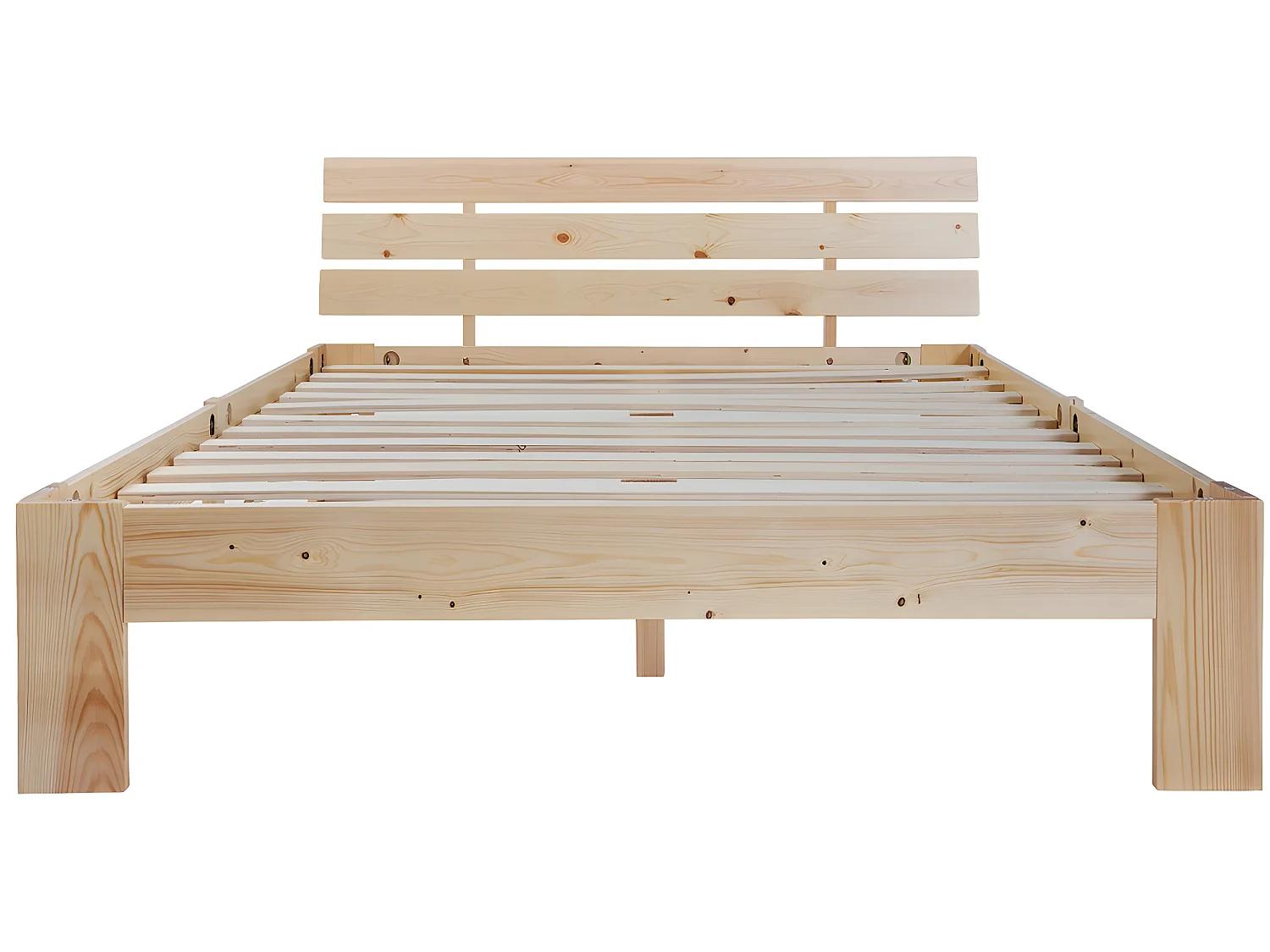 Lit adulte Lit en bois Lit double - 200 x 140 cm - Bois massif Naturel - Sweiko