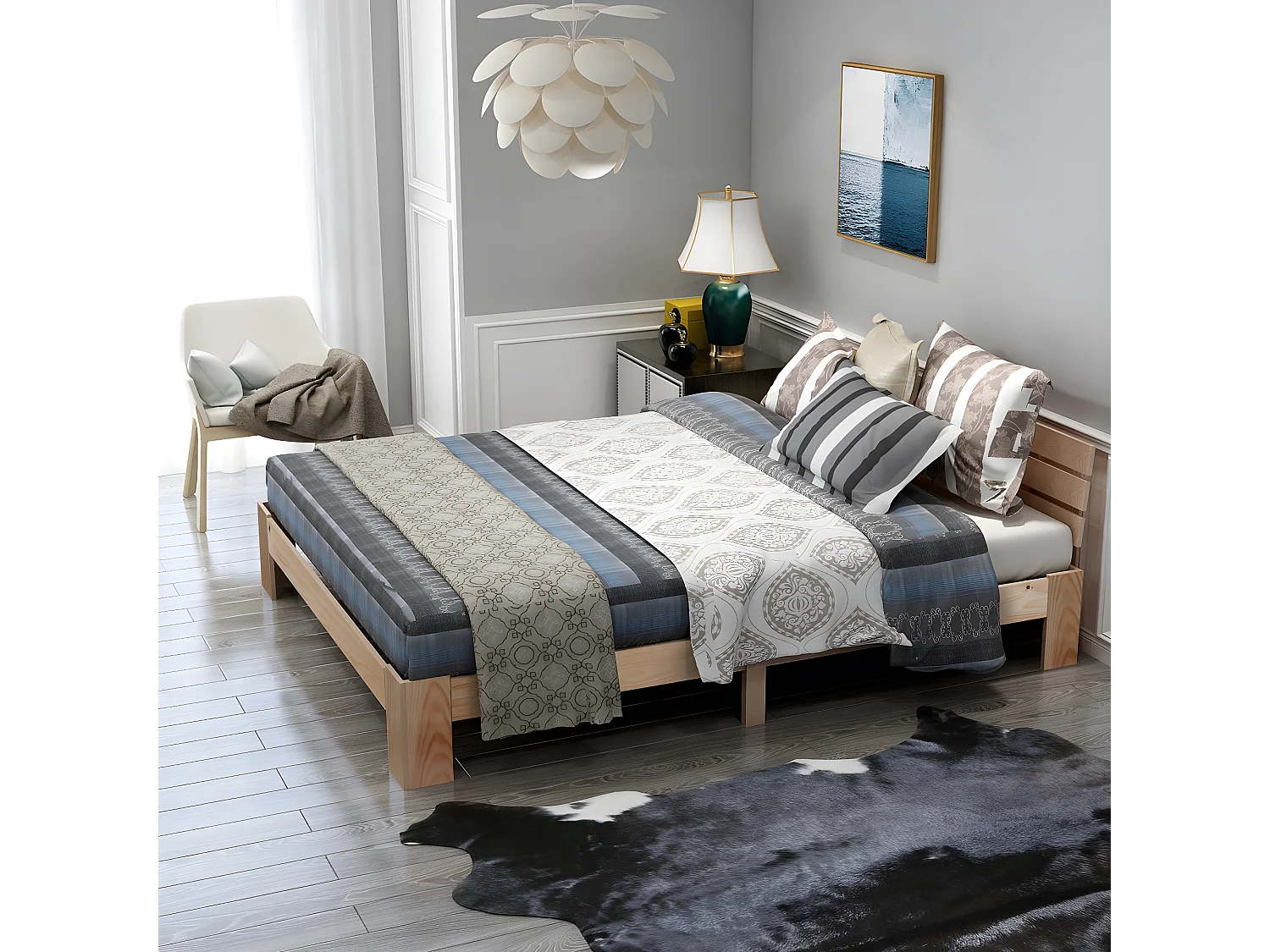 Lit adulte Lit en bois Lit double - 200 x 140 cm Bois massif Blanc - Sweiko