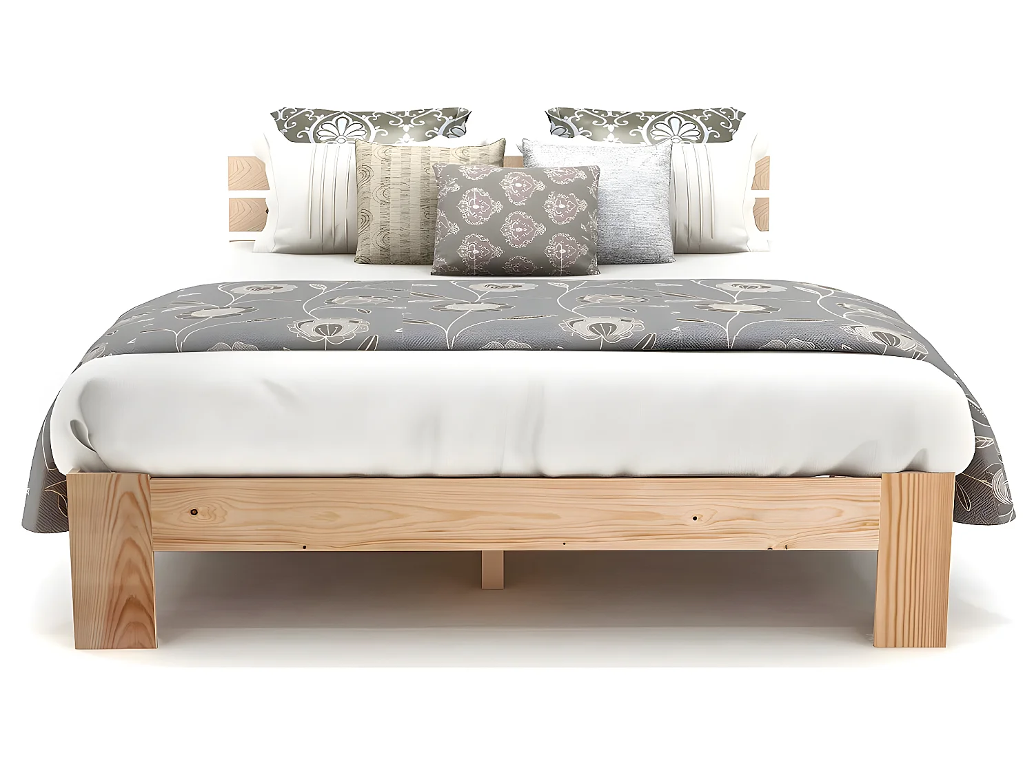 Lit adulte Lit en bois Lit double - 200 x 140 cm Bois massif Blanc - Sweiko