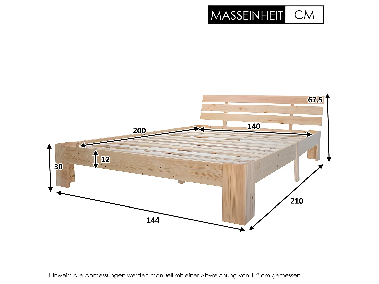 Lit adulte Lit en bois Lit double - 200 x 140 cm Bois massif Blanc - Sweiko