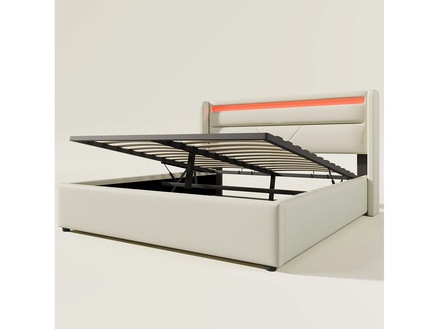 Lit coffre Lit LED double 140x200 cm - blanc - Sweiko