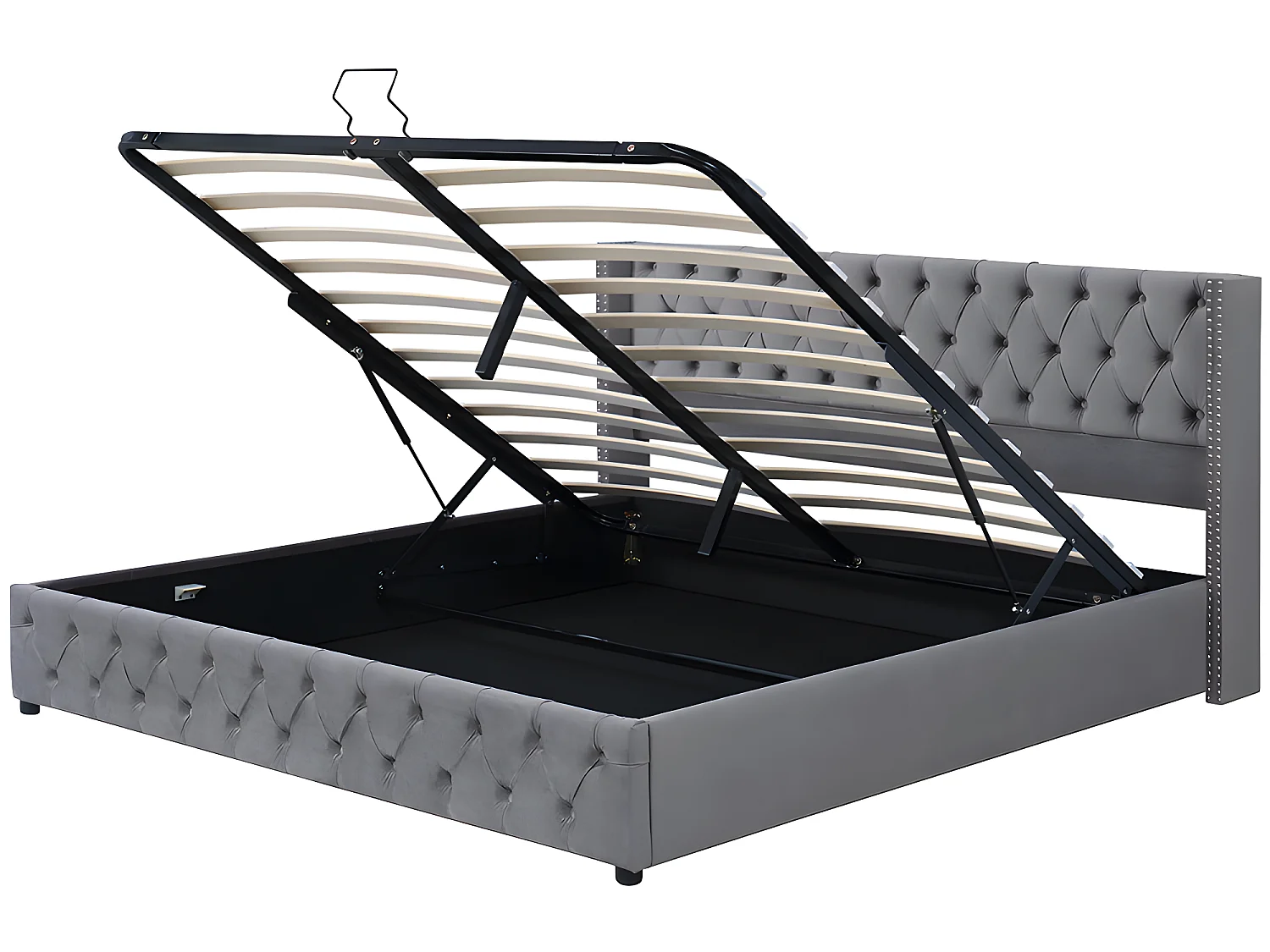 Lit coffre lit double Lit 160x200 cm - avec fonction hydraulique - gris - Sweiko