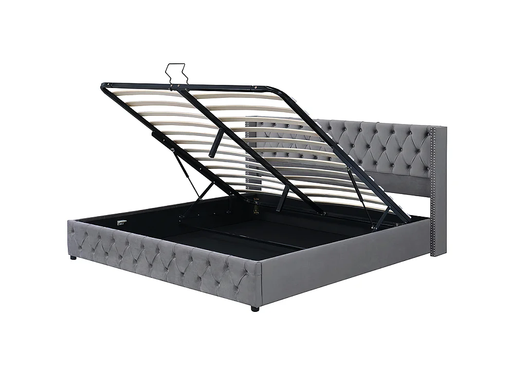 Lit coffre lit double Lit 160x200 cm - avec fonction hydraulique - gris - Sweiko