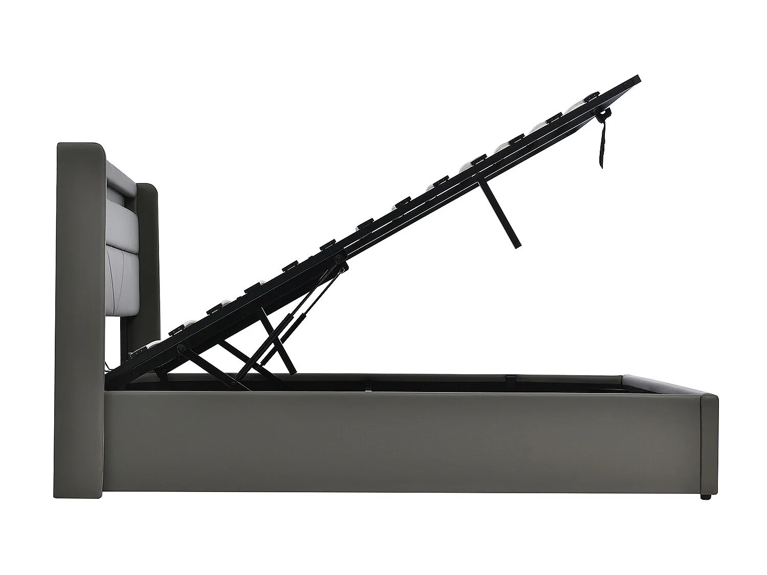Lit coffre Lit de rangement hydraulique avec barre lumineuse LED - 140x200 cm - gris - Sweiko