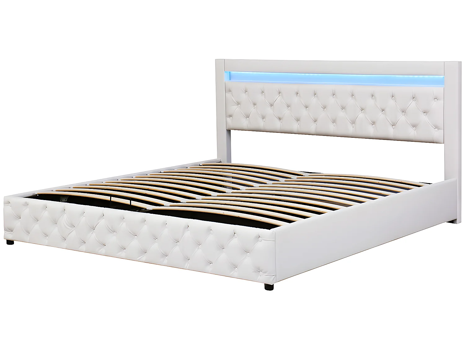 Lit coffre - 180 x 200 cm espace de rangement - avec éclairage LED - blanc - Sweiko