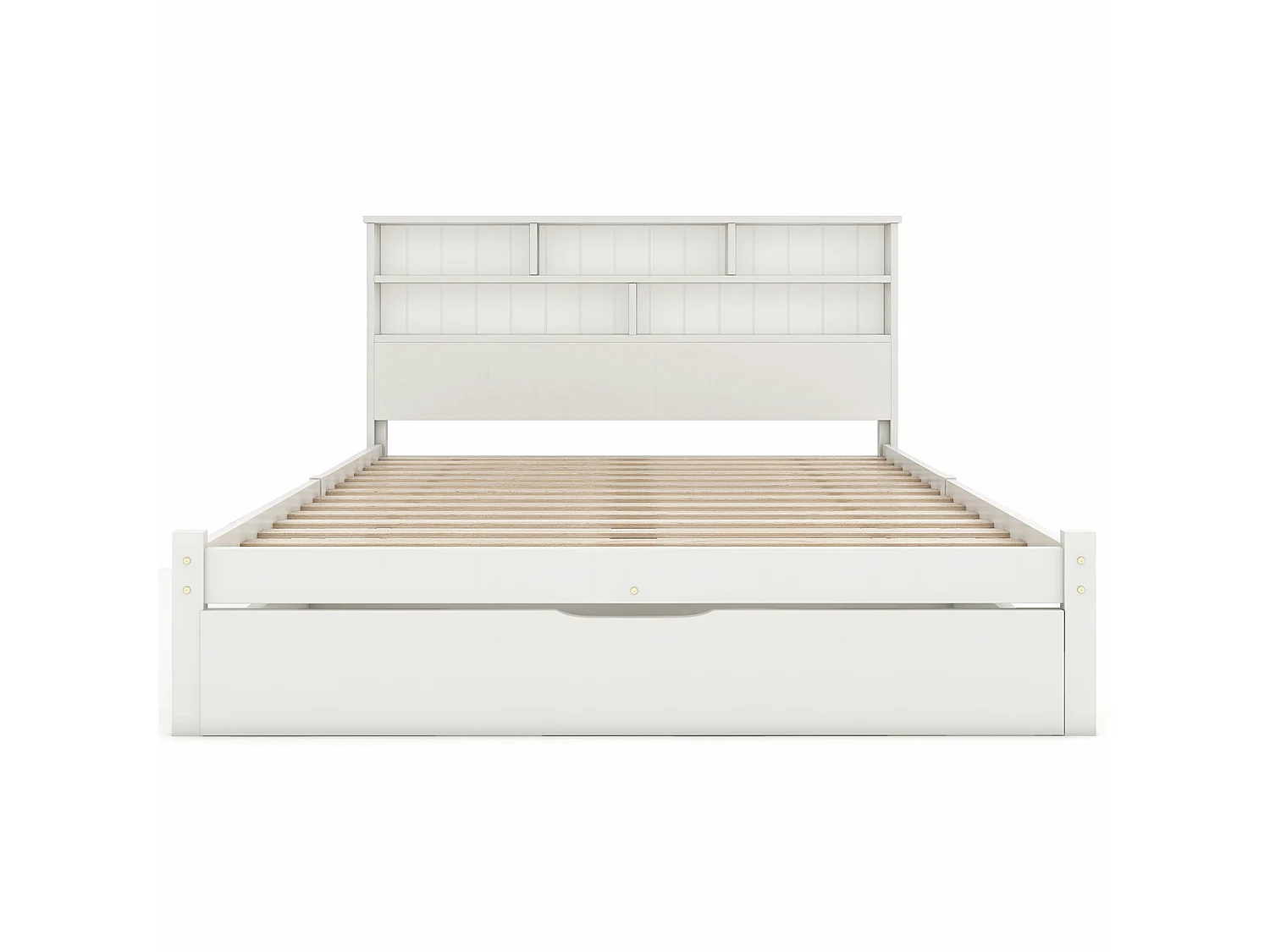 Lit adulte Lit 140x200cm - avec tiroirs et bibliothèque - blanc sans matelas - Sweiko