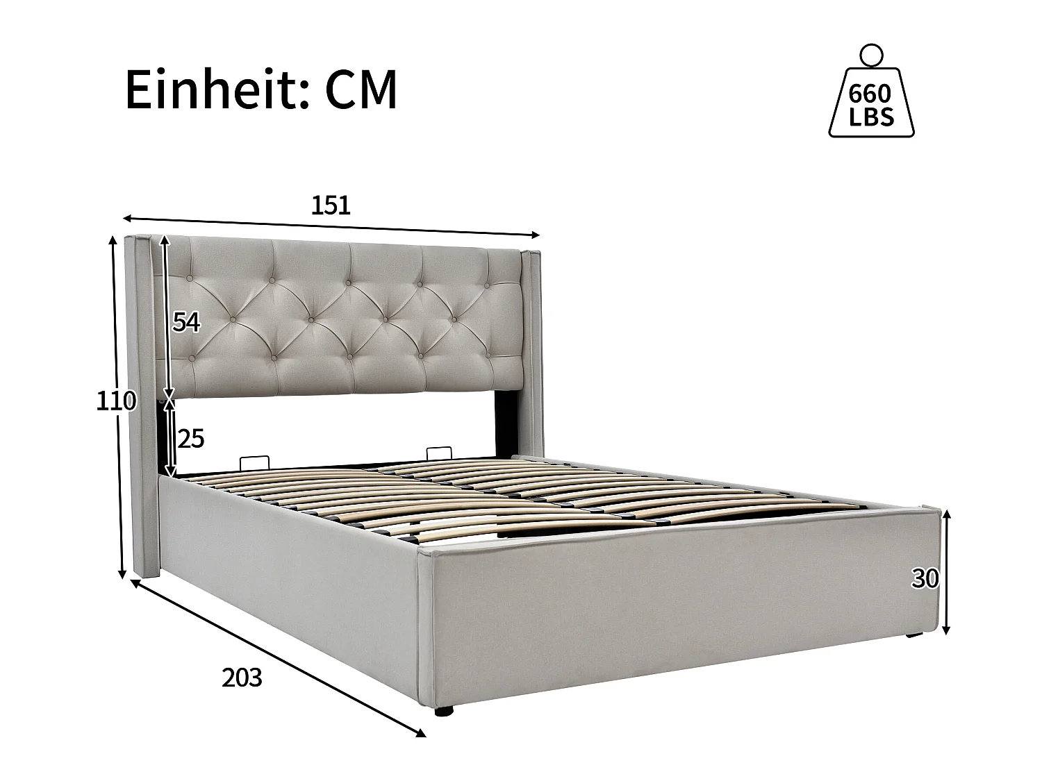 Lit coffre 140x200 cm - avec espace de rangement Lit double gris clair - Sweiko
