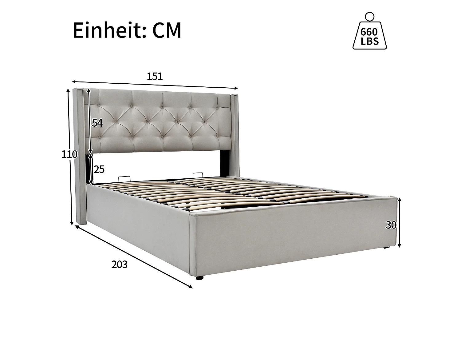 Lit coffre 140x200 cm - avec espace de rangement Lit double gris clair - Sweiko